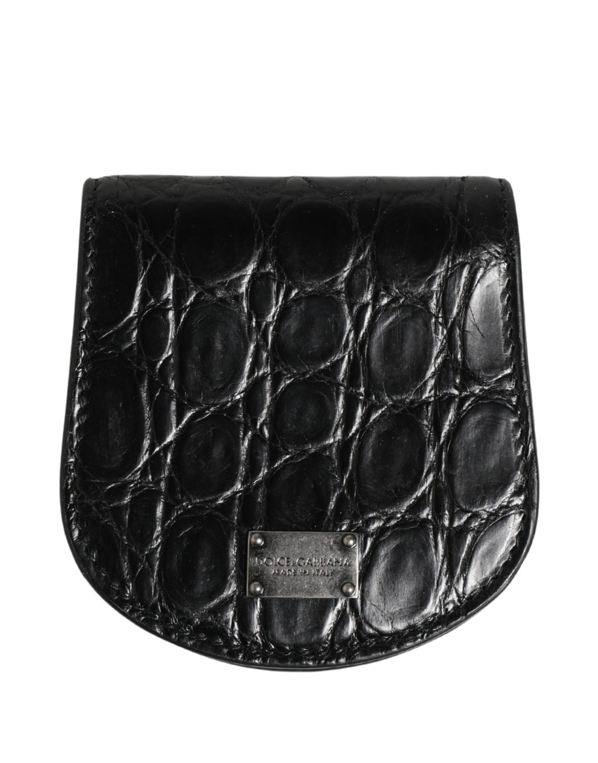 Indulge in the exquisite Dolce & Gabbana Black Exotic Skin Condom Case Holder Wallet, crafted from luxurious caiman leather, embodying timeless elegance and sophistication for the discerning individual.