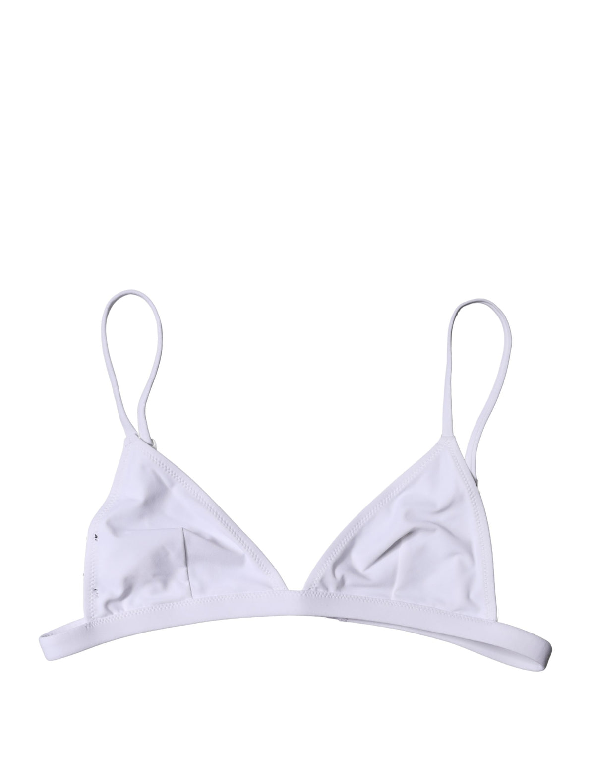 Indulge in the luxurious allure of Dolce & Gabbana's triangle bikini top, crafted from smooth white nylon, embodying timeless elegance for the discerning beachgoer.