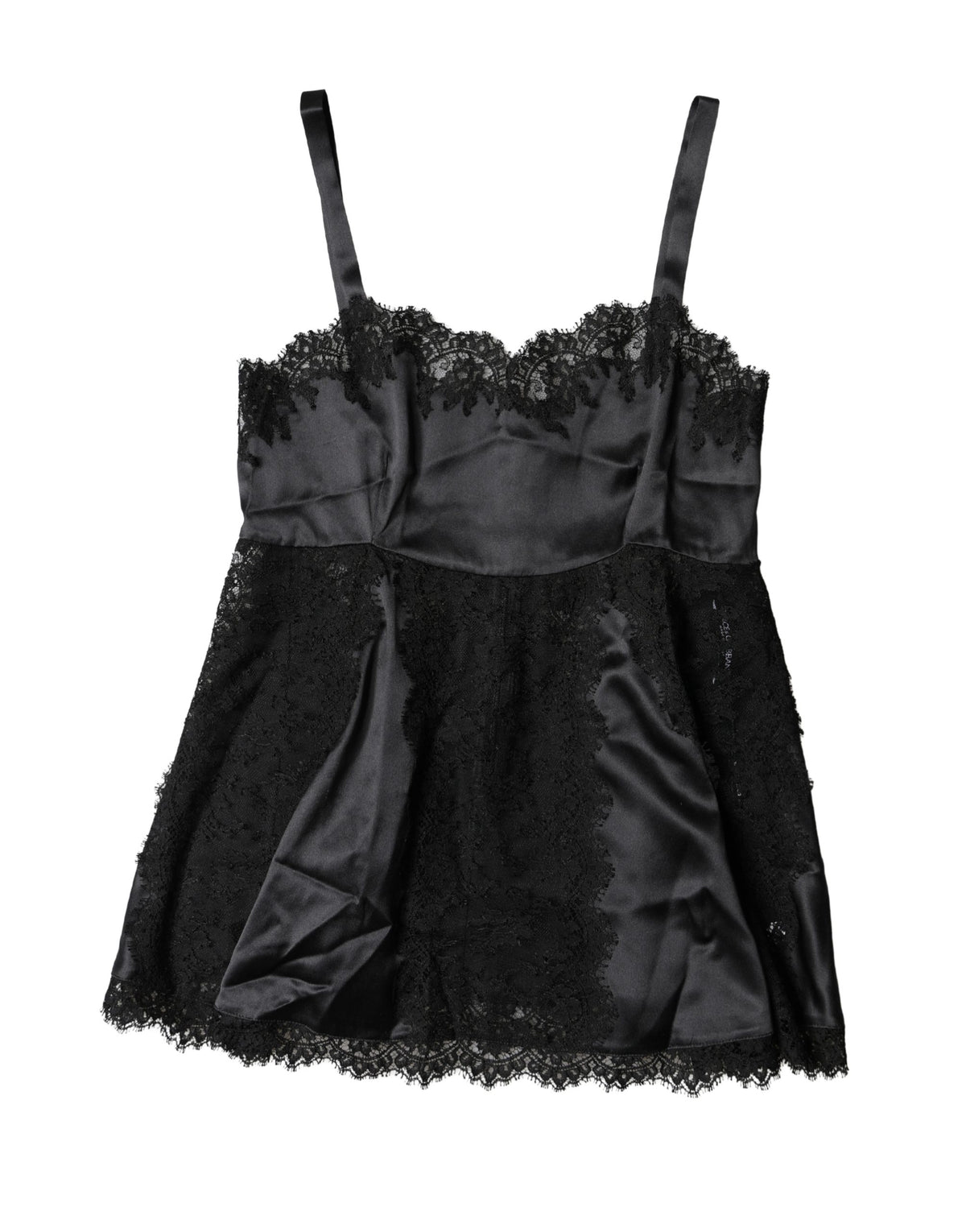 Indulge in the exquisite Dolce & Gabbana Black Silk Lace Trim Lingerie Top, a luxurious blend of silk and lace that embodies sensual elegance for the discerning individual.