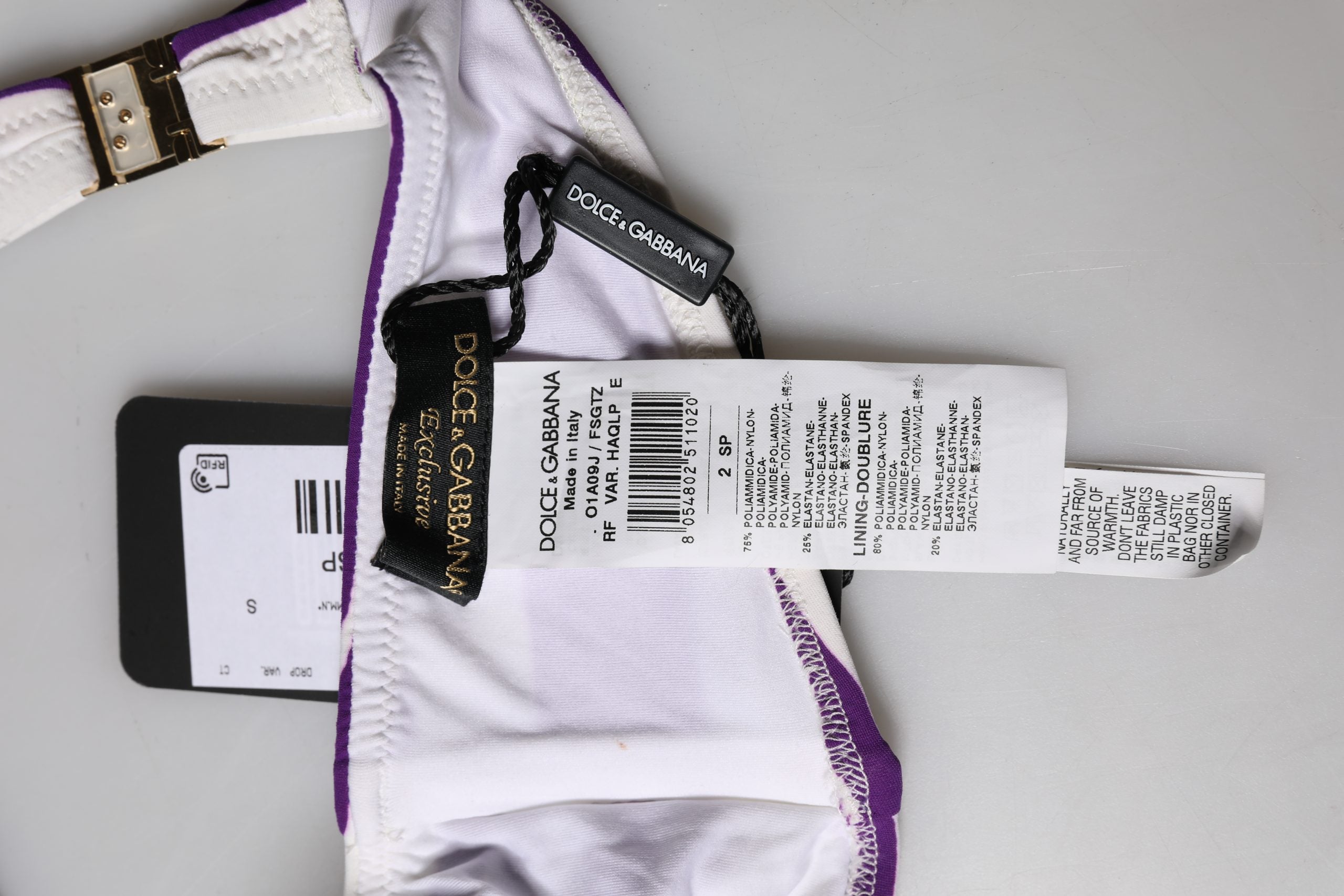 Dolce & Gabbana Purple White Stripes Bandeau Swimwear - Luxury Elegance