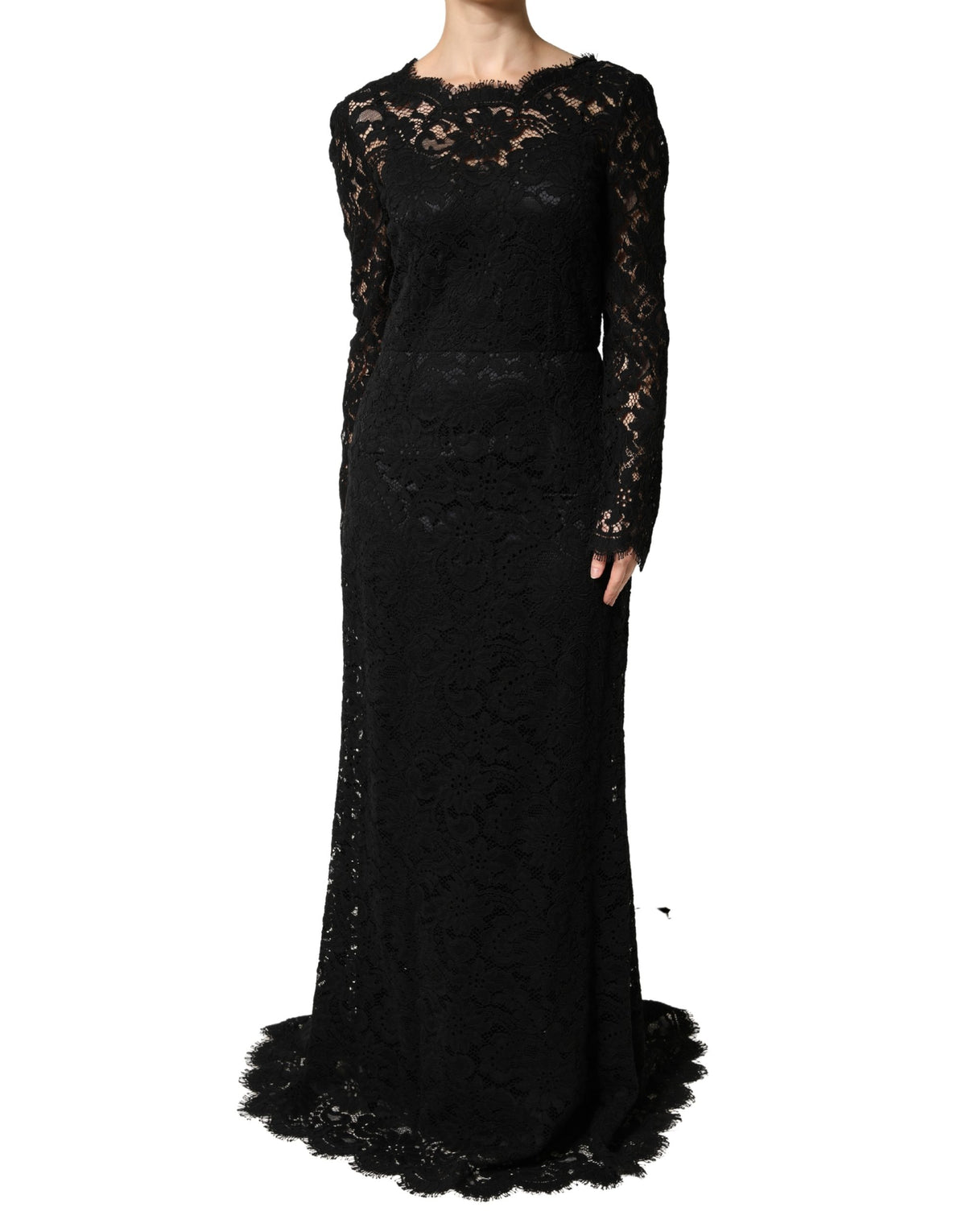 Elevate your elegance with the Dolce & Gabbana Black Lace Long Sleeves Cotton Maxi Dress, a masterpiece of Italian craftsmanship, perfect for unforgettable evenings.