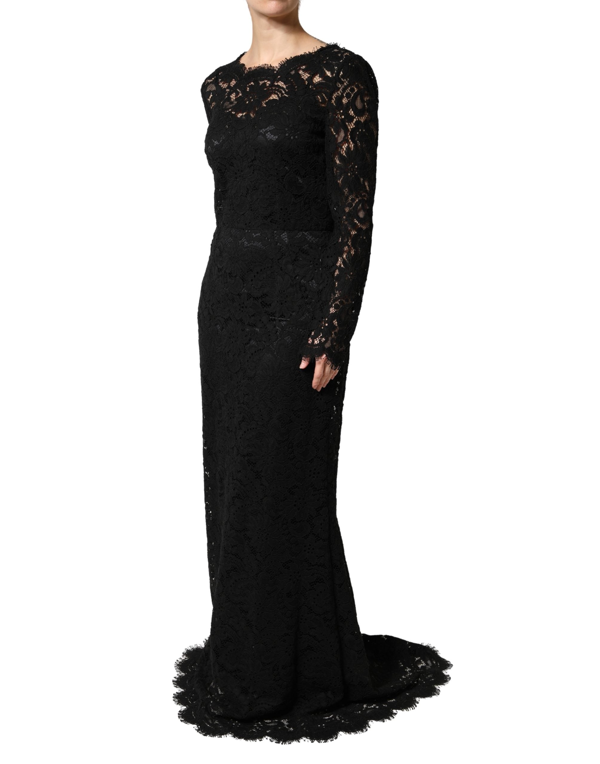 Indulge in the exquisite allure of the Dolce & Gabbana Black Lace Long Sleeves Cotton Maxi Dress, a masterpiece of Italian craftsmanship that redefines luxury and elegance.