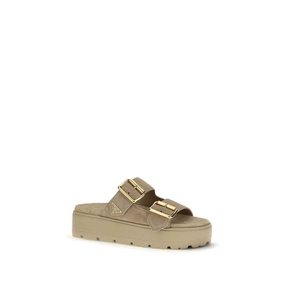 Prada Beige Calf Leather Bos Taurus Platform Sandals