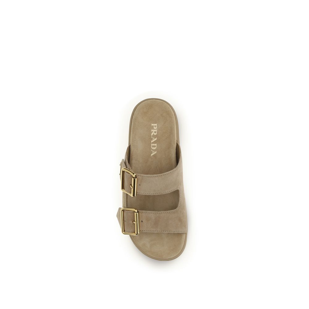 Experience the allure of Prada Beige Calf Leather Bos Taurus Platform Sandals, where exquisite craftsmanship meets modern elegance, elevating your every step.