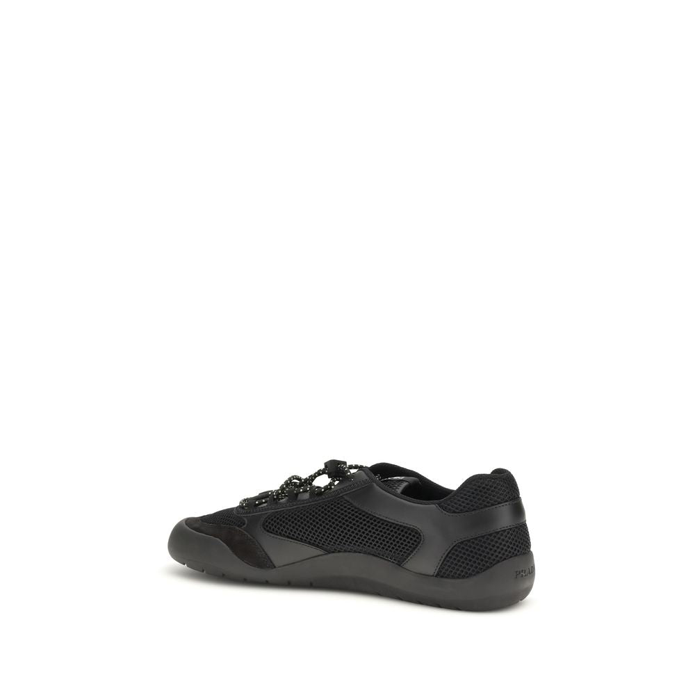 Elevate your style with Prada's Black Polyester Athletic Sneakers, where luxurious materials meet exquisite craftsmanship for unparalleled comfort and sophistication.