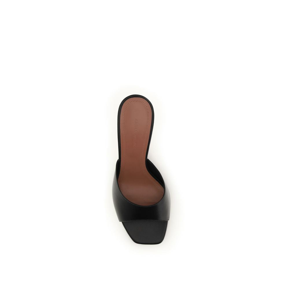 Amina Muaddi Stiletto Heel Sandals in Black Calf Leather