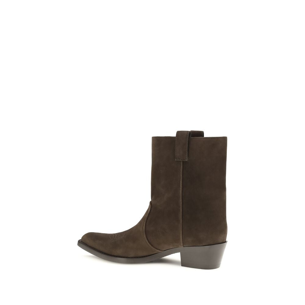 Indulge in Khaite's Brown Calf Leather Bos Taurus Ankle Boots, where artisanal craftsmanship meets timeless elegance for a sophisticated statement in every stride.