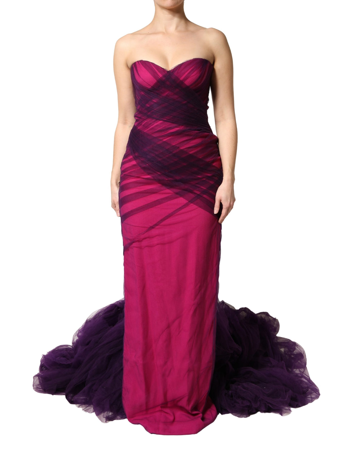 Experience the exquisite allure of the Dolce & Gabbana Pink Black Strapless Sheath Mermaid Dress, crafted from luxurious silk and viscose, embodying haute couture elegance for the discerning individual.