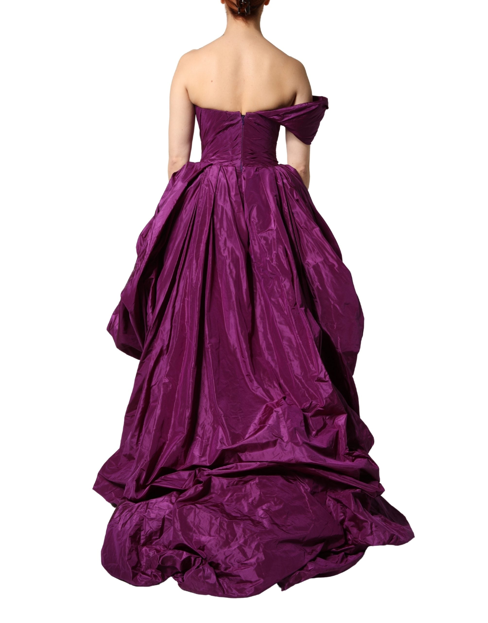Elevate your evening allure with the Dolce & Gabbana Purple Strapless A-line Asymmetric Dress, a masterpiece of Italian silk that embodies luxury and sophistication.