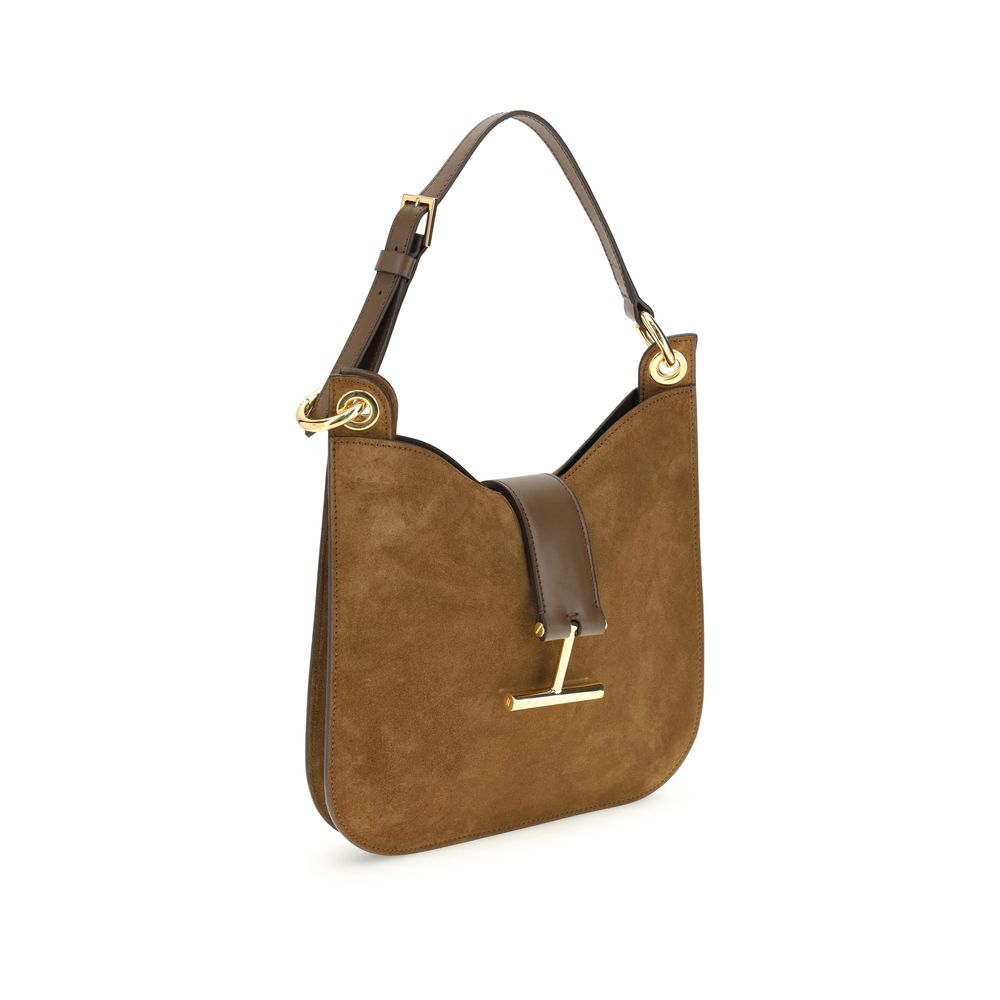 Elevate your style with the Tom Ford Brown Calf Leather Bos Taurus Shoulder Bag, crafted from luxurious suede and grenadine leather, embodying timeless elegance for the discerning individual.