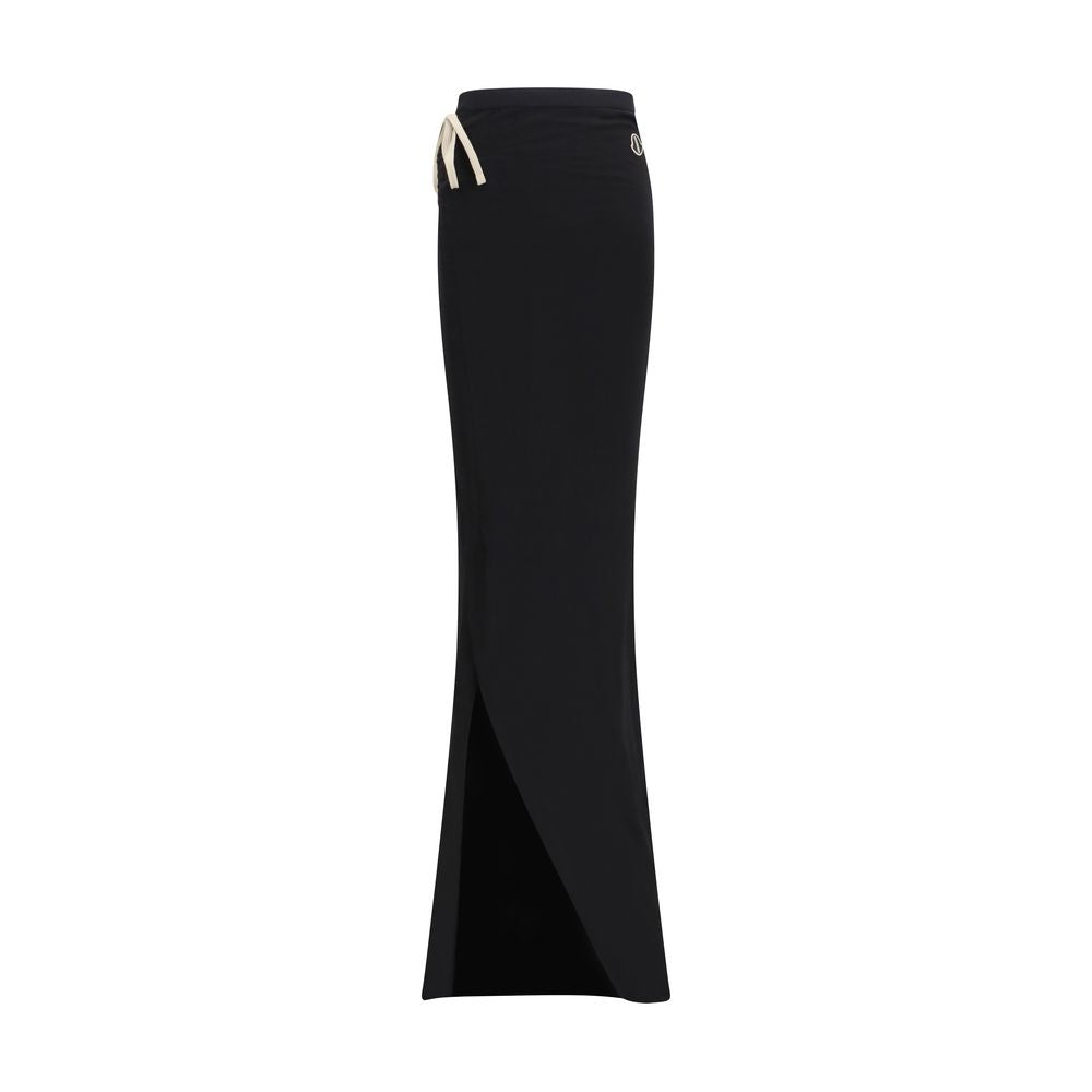 Elevate your wardrobe with the Moncler x Rick Owens Black Cotton Long Skirt, a seamless fusion of luxury and streetwear chic, designed for the discerning individual.