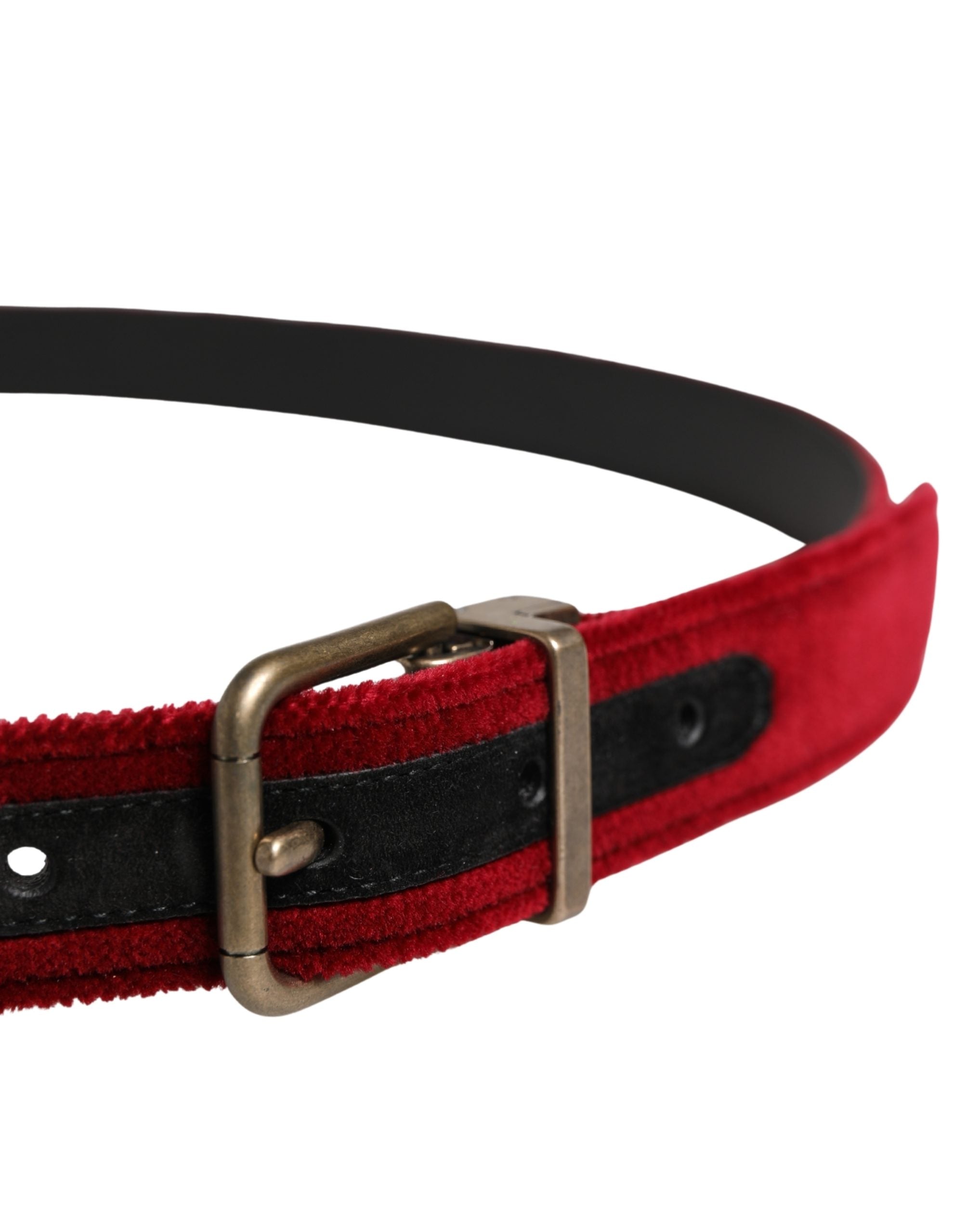 Dolce & Gabbana Men Burgundy Velvet Cotton Metal Buckle Belt