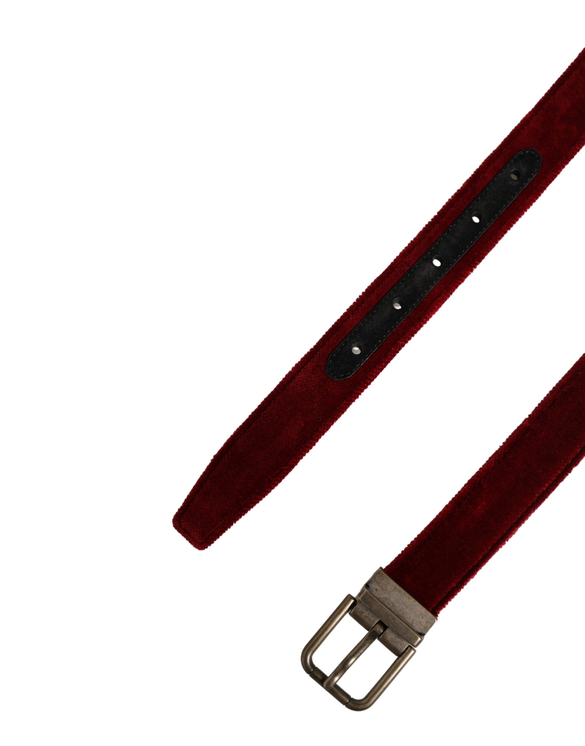 Dolce & Gabbana Men Burgundy Velvet Cotton Metal Buckle Belt