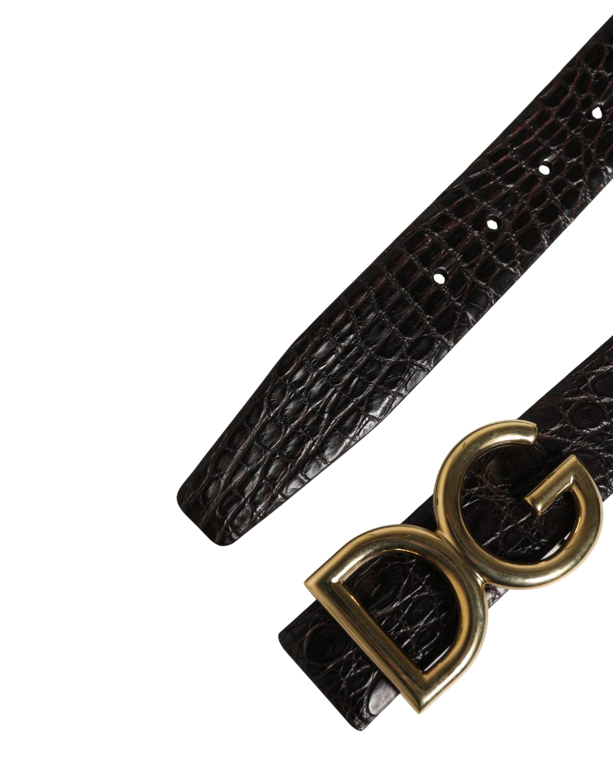 Dolce & Gabbana Black Exotic Leather Logo Buckle Belt - Luxury