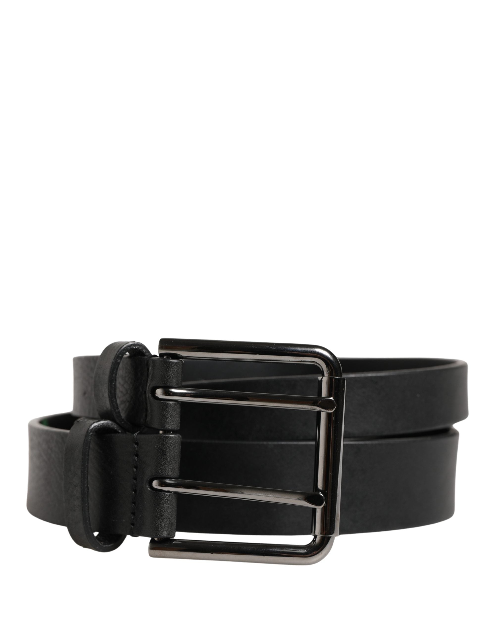 Discover the Dolce & Gabbana Black Double Strap Leather Silver Buckle Belt, a testament to Italian craftsmanship in luxurious calf leather, perfect for the discerning individual.