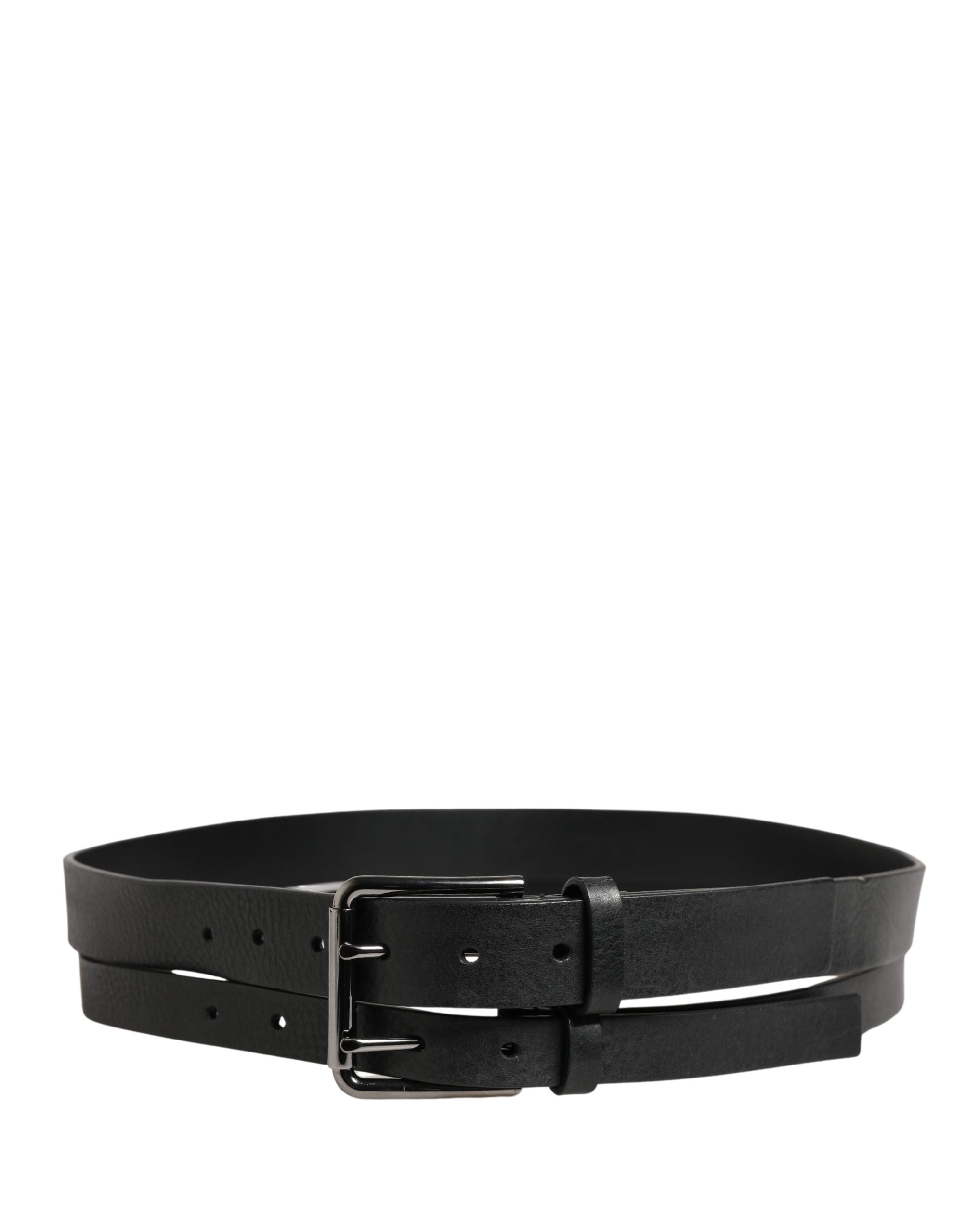 Indulge in the exquisite Dolce & Gabbana Black Double Strap Leather Silver Buckle Belt, a testament to Italian craftsmanship and timeless elegance, perfect for the discerning individual.