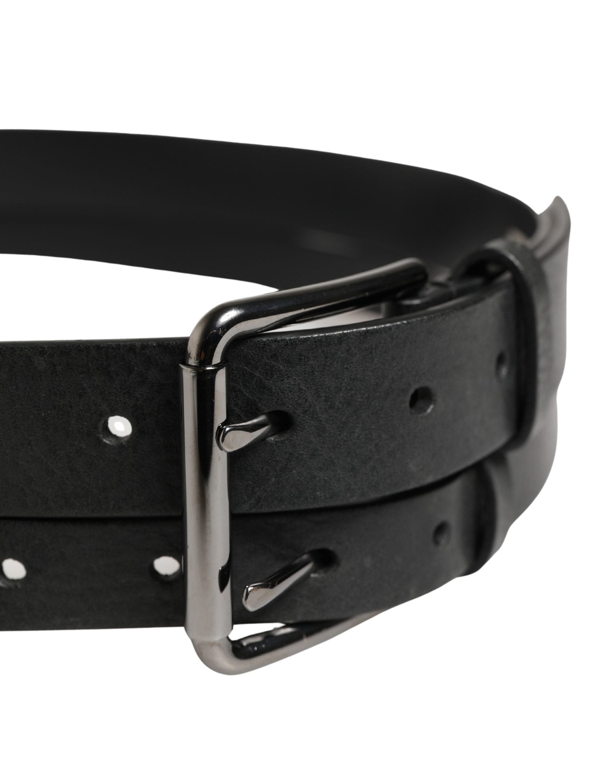 Indulge in the exquisite Dolce & Gabbana Black Double Strap Leather Silver Buckle Belt, a testament to Italian craftsmanship that elevates your style with timeless elegance.