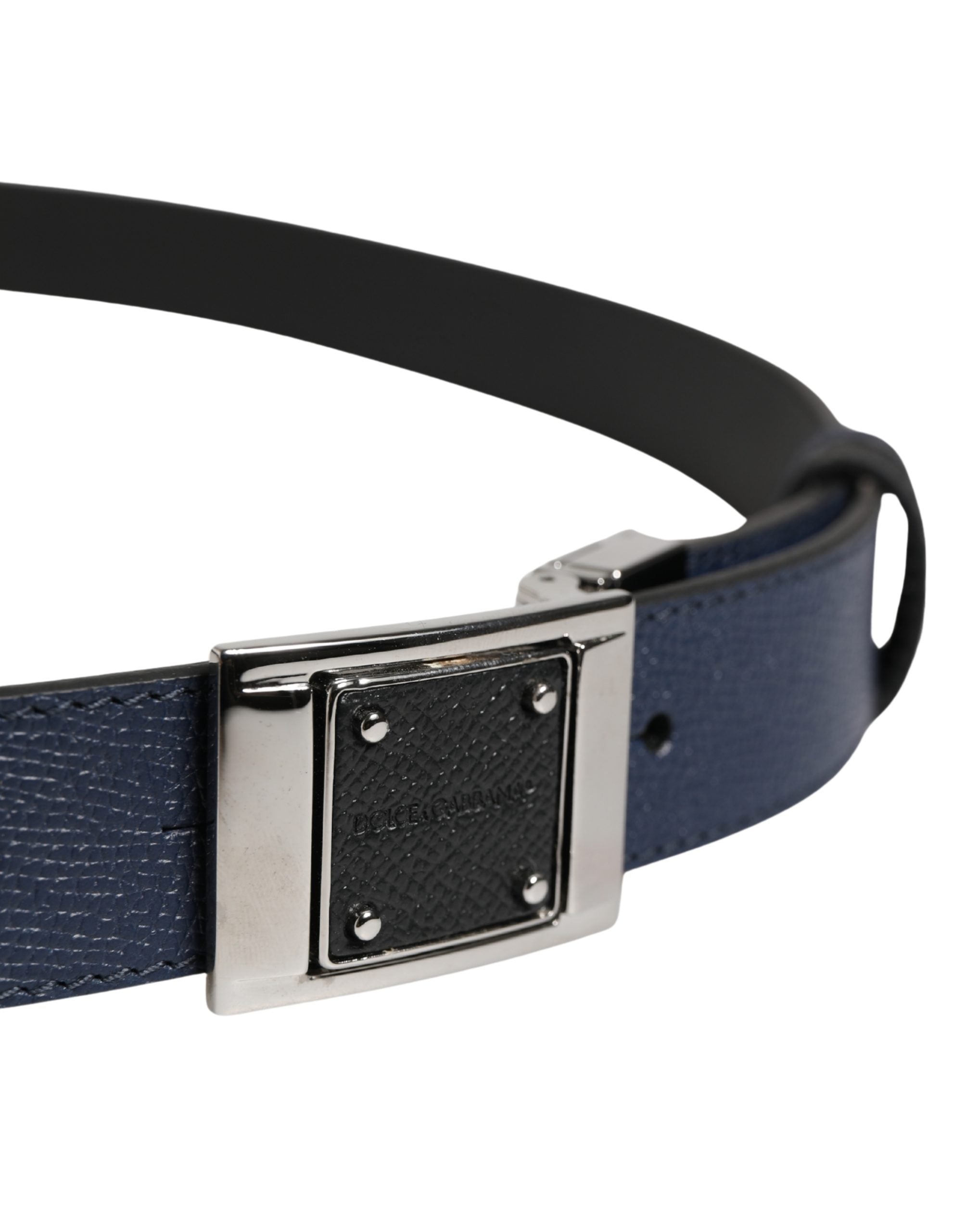 Elevate your style with the Dolce & Gabbana Men Blue Calfskin Leather Square Buckle Belt, a symbol of Italian craftsmanship that embodies sophistication and luxury.