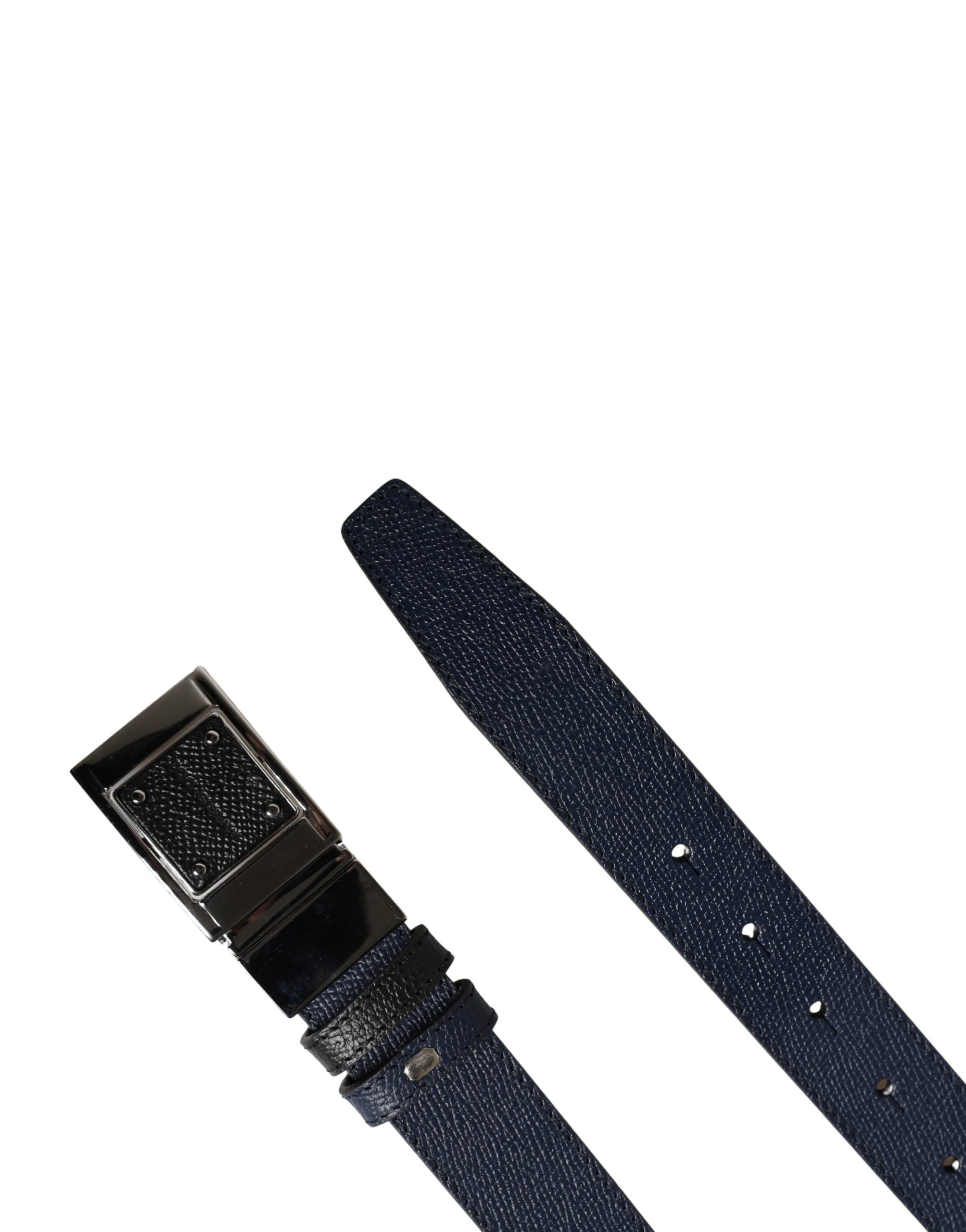 Elevate your style with the Dolce & Gabbana Men Blue Calfskin Leather Square Buckle Belt, a symbol of Italian craftsmanship and modern elegance, perfect for the discerning individual.