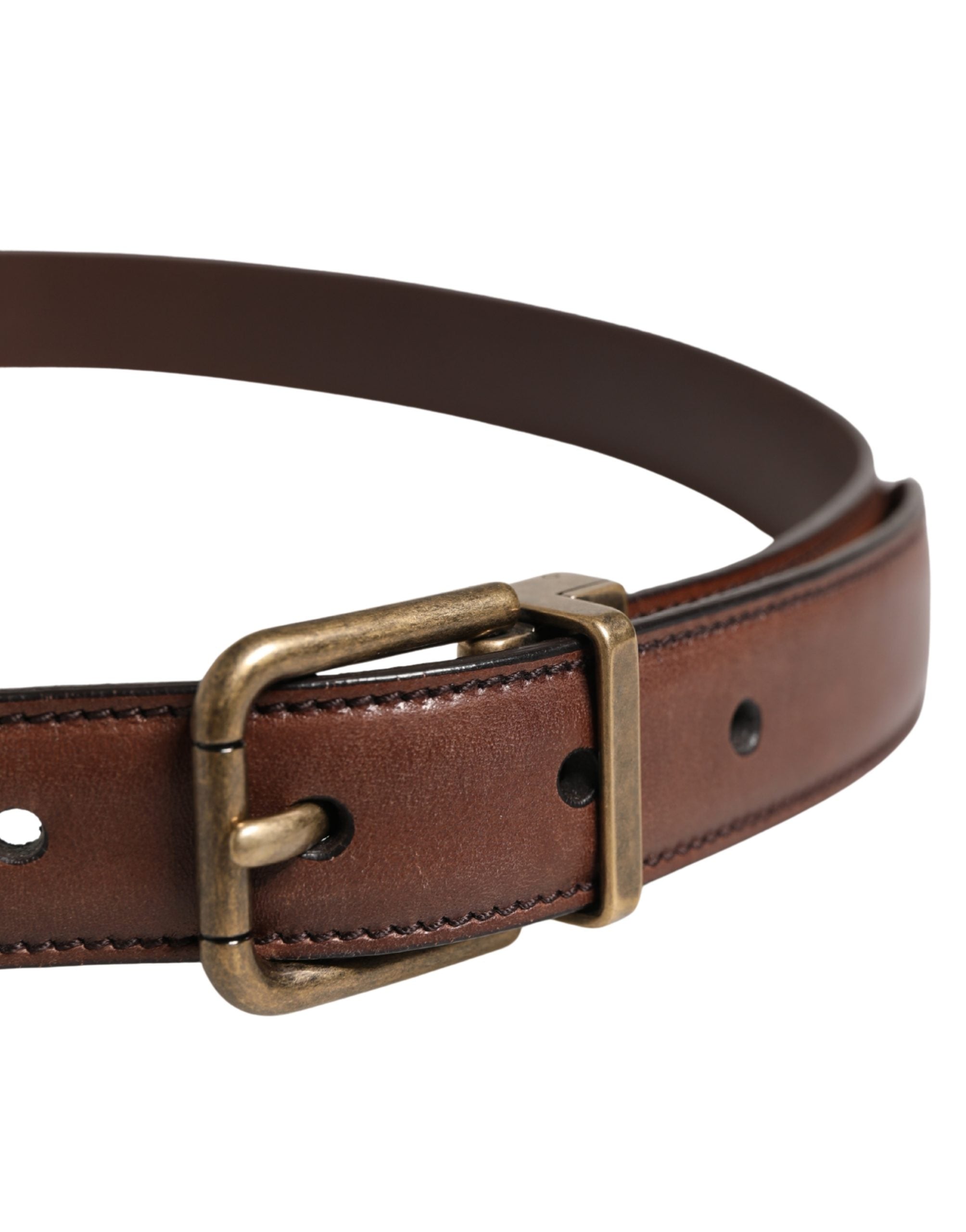 Dolce & Gabbana Brown Leather Metal Buckle Belt - Artisanal Luxury