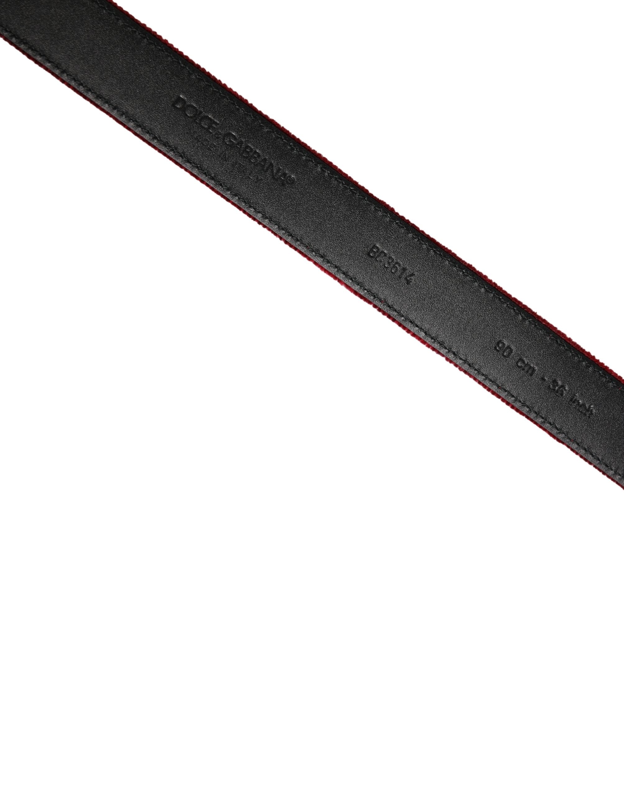 Dolce & Gabbana Men Burgundy Velvet Cotton Metal Buckle Belt