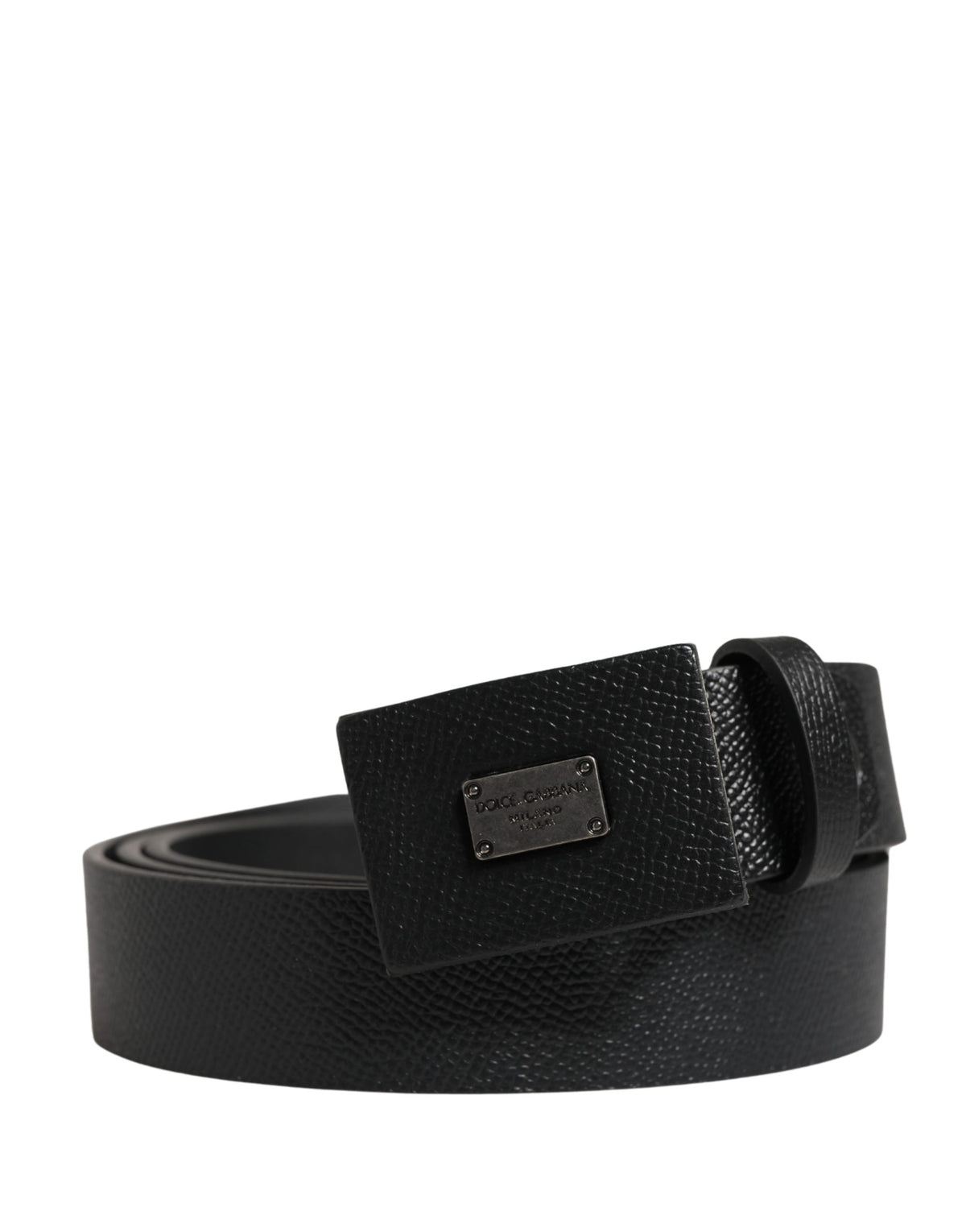 Elevate your style with the Dolce & Gabbana Men Black Calfskin Leather Square Buckle Belt, a masterpiece of Italian craftsmanship that embodies timeless luxury and sophistication.