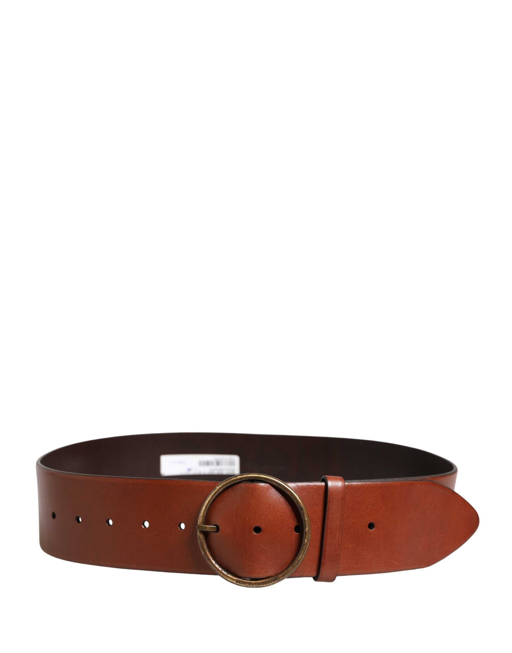 Dolce & Gabbana Men Brown Leather Wide Waist Metal Round Buckle Belt