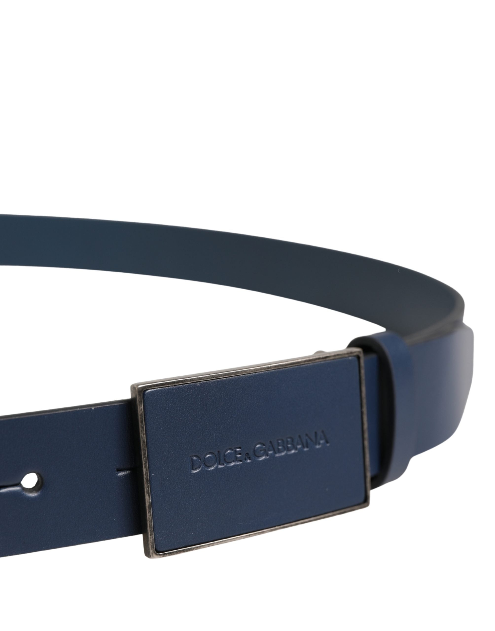 Dolce & Gabbana Blue Calf Leather Logo Belt - Luxury Accessory