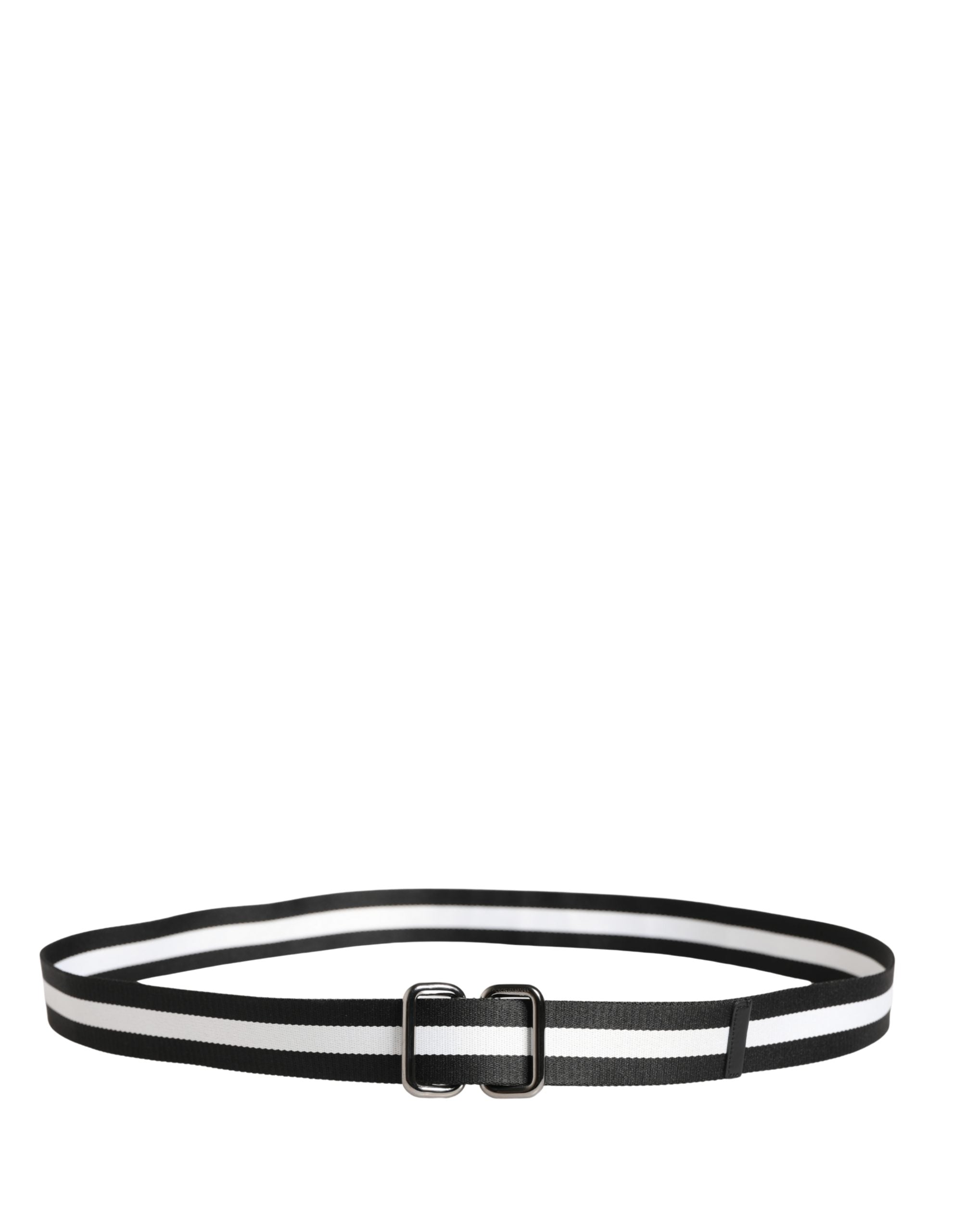 Dolce & Gabbana Men Black White Nylon Logo Metal Buckle Belt