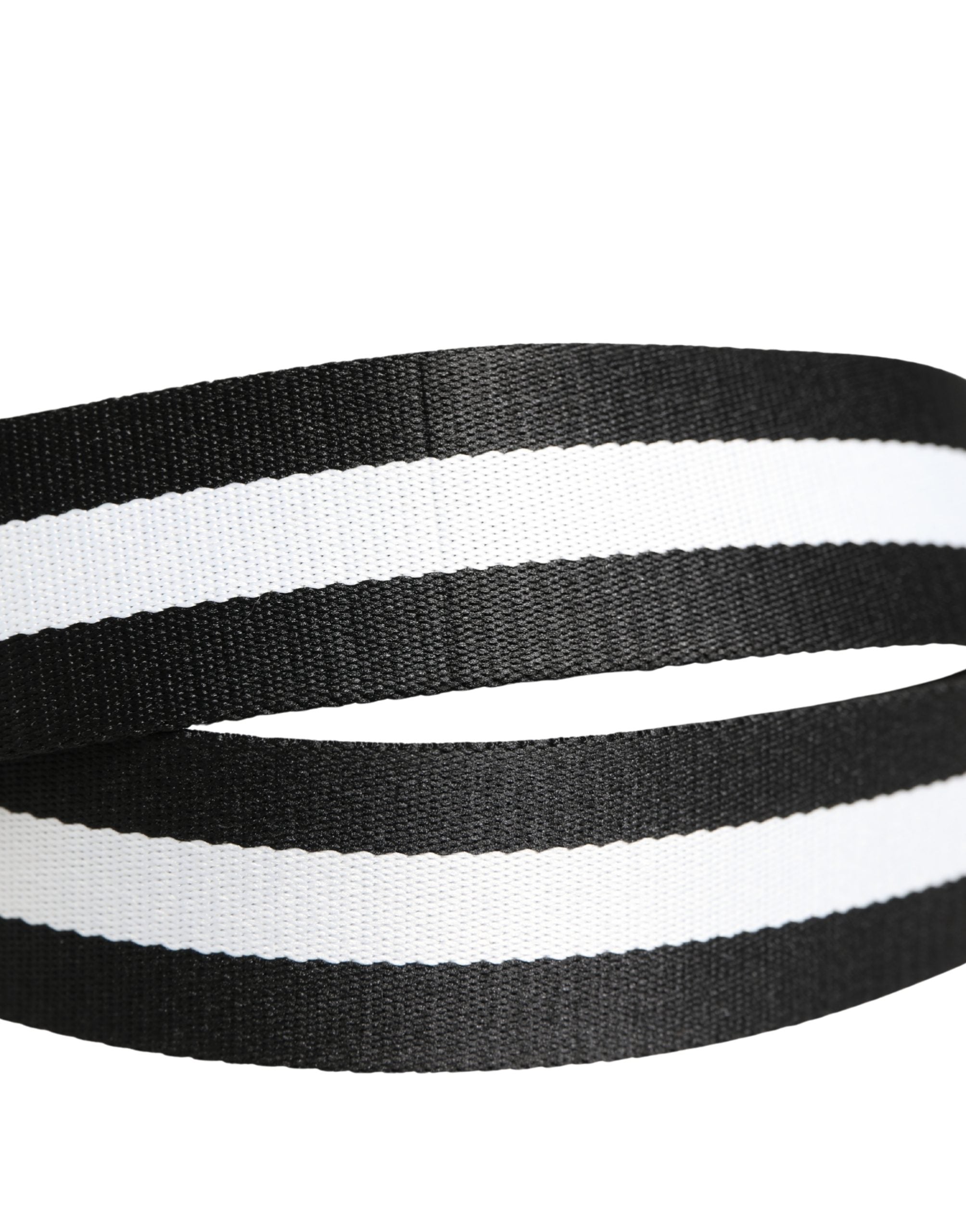 Dolce & Gabbana Men Black White Nylon Logo Metal Buckle Belt