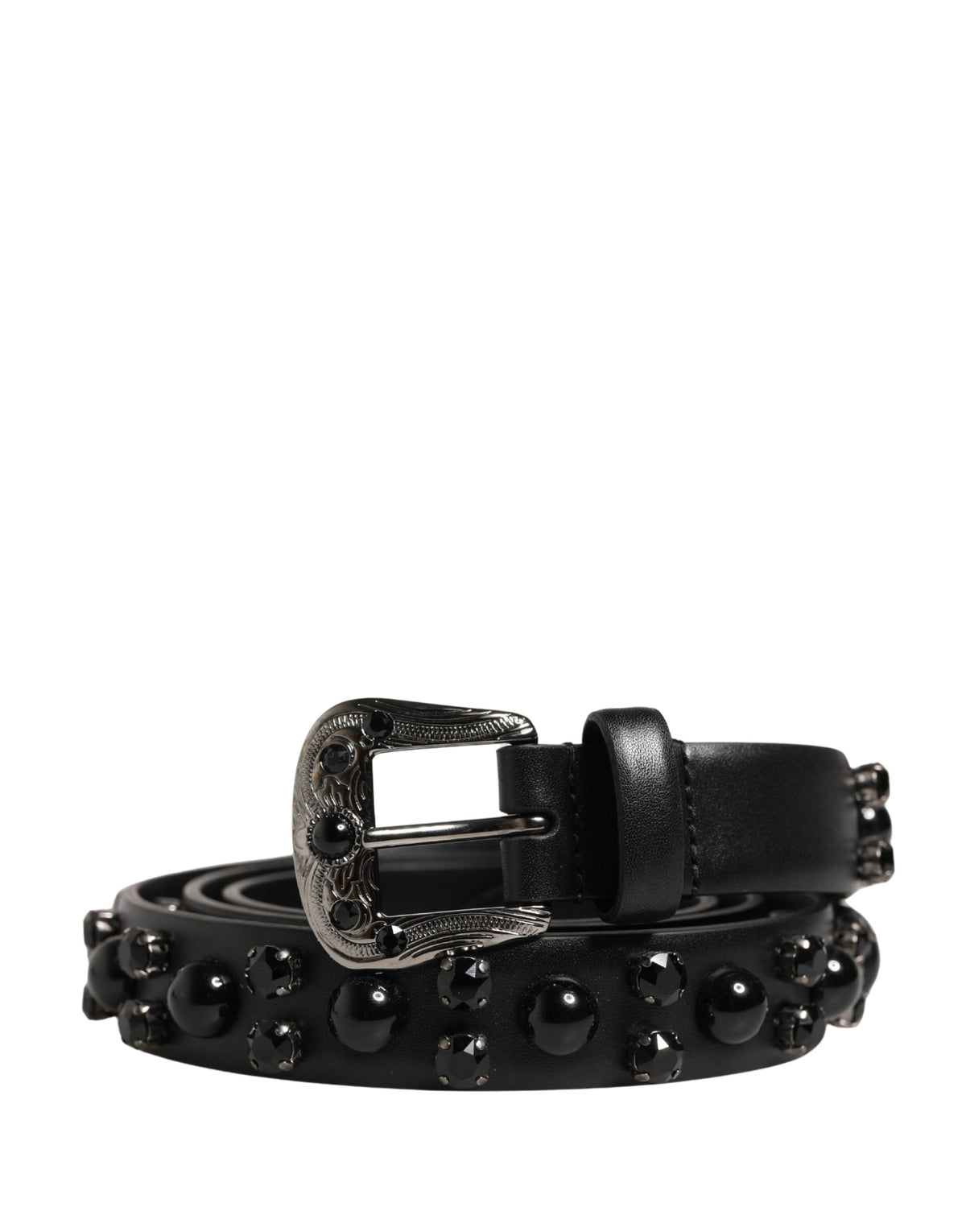 Dolce & Gabbana Black Calf Leather Embellished Belt - Luxury Fashion