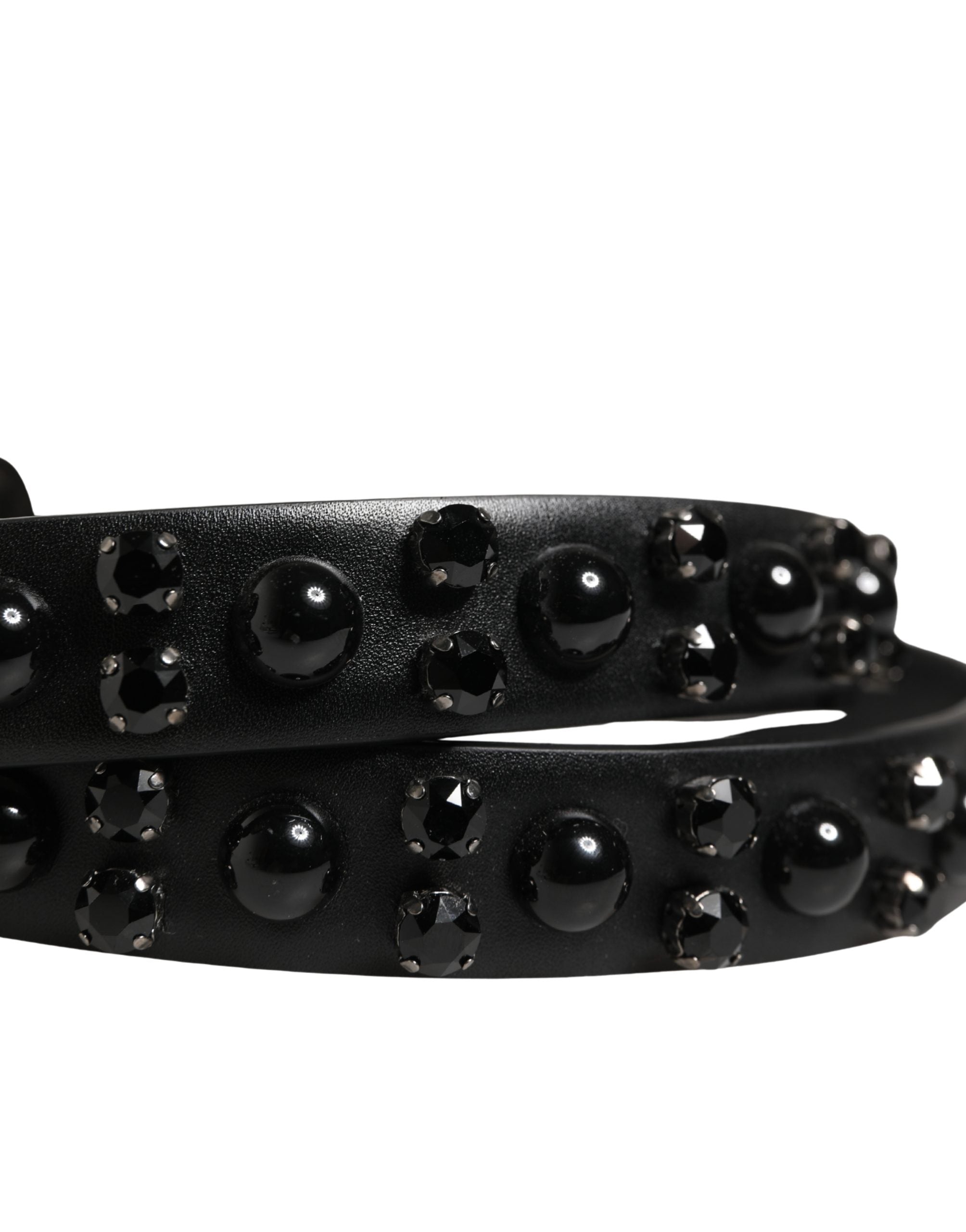 Dolce & Gabbana Men Black Calf Embellished Metal Buckle Belt