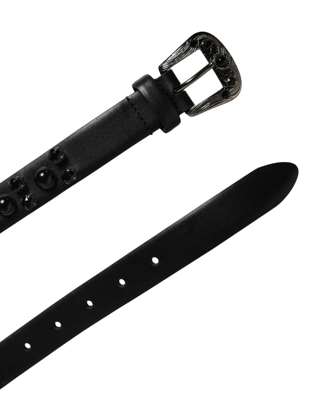 Dolce & Gabbana Black Calf Leather Embellished Belt - Luxury Statement