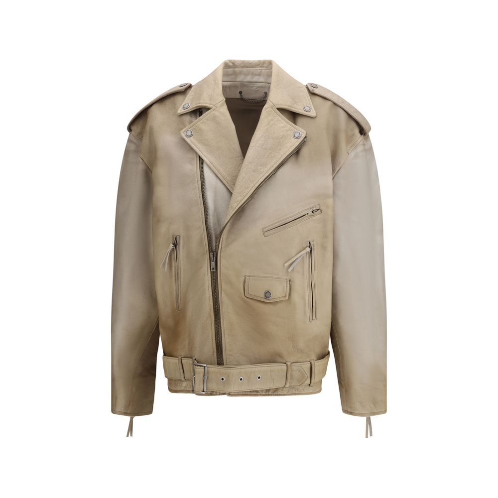 Golden Goose Beige Buffalo Leather Biker Jacket - Artisanal Elegance