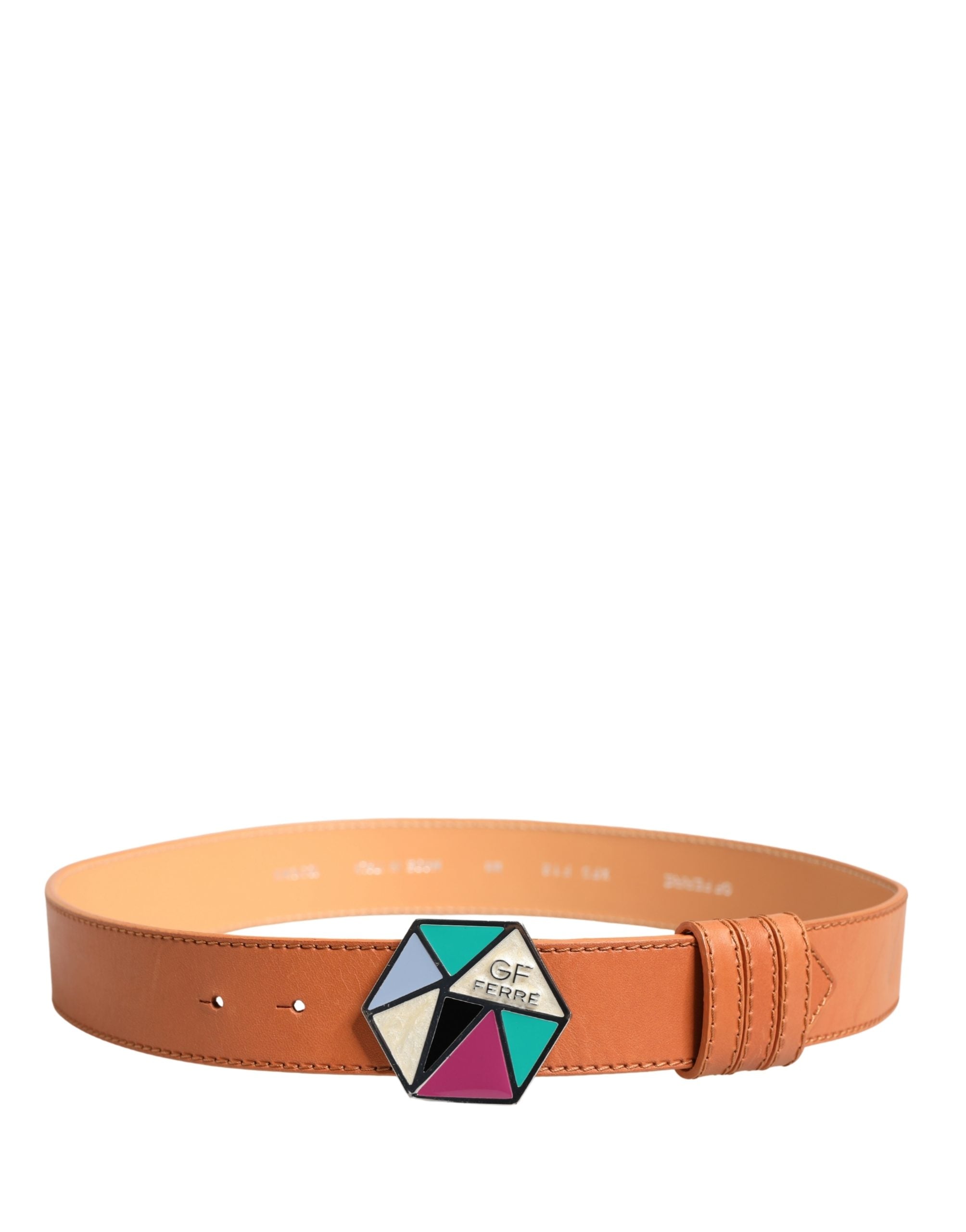 GF Ferre Orange Leather Hexagon Metal Buckle Waist Women Belt