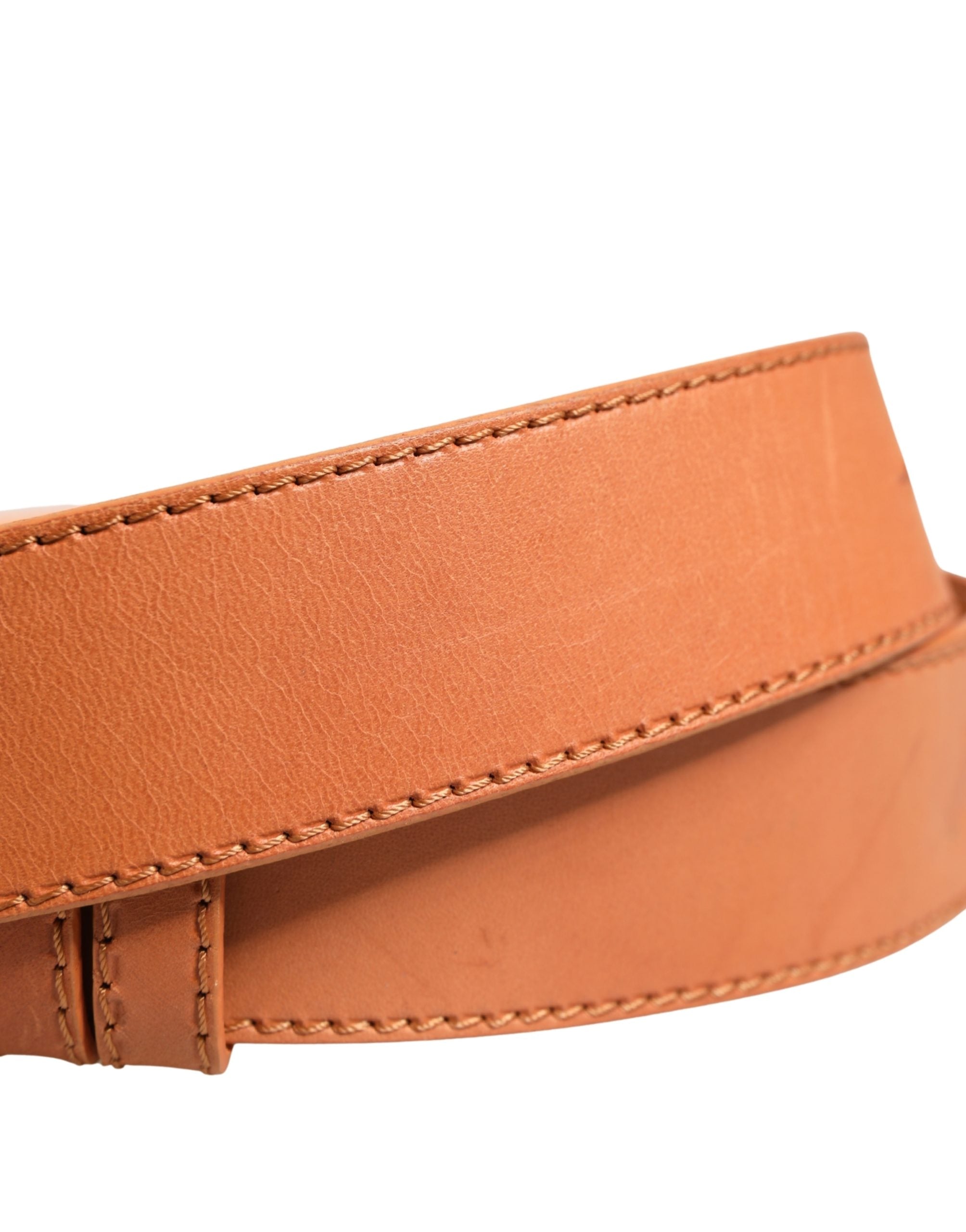 GF Ferre Orange Leather Hexagon Metal Buckle Waist Women Belt