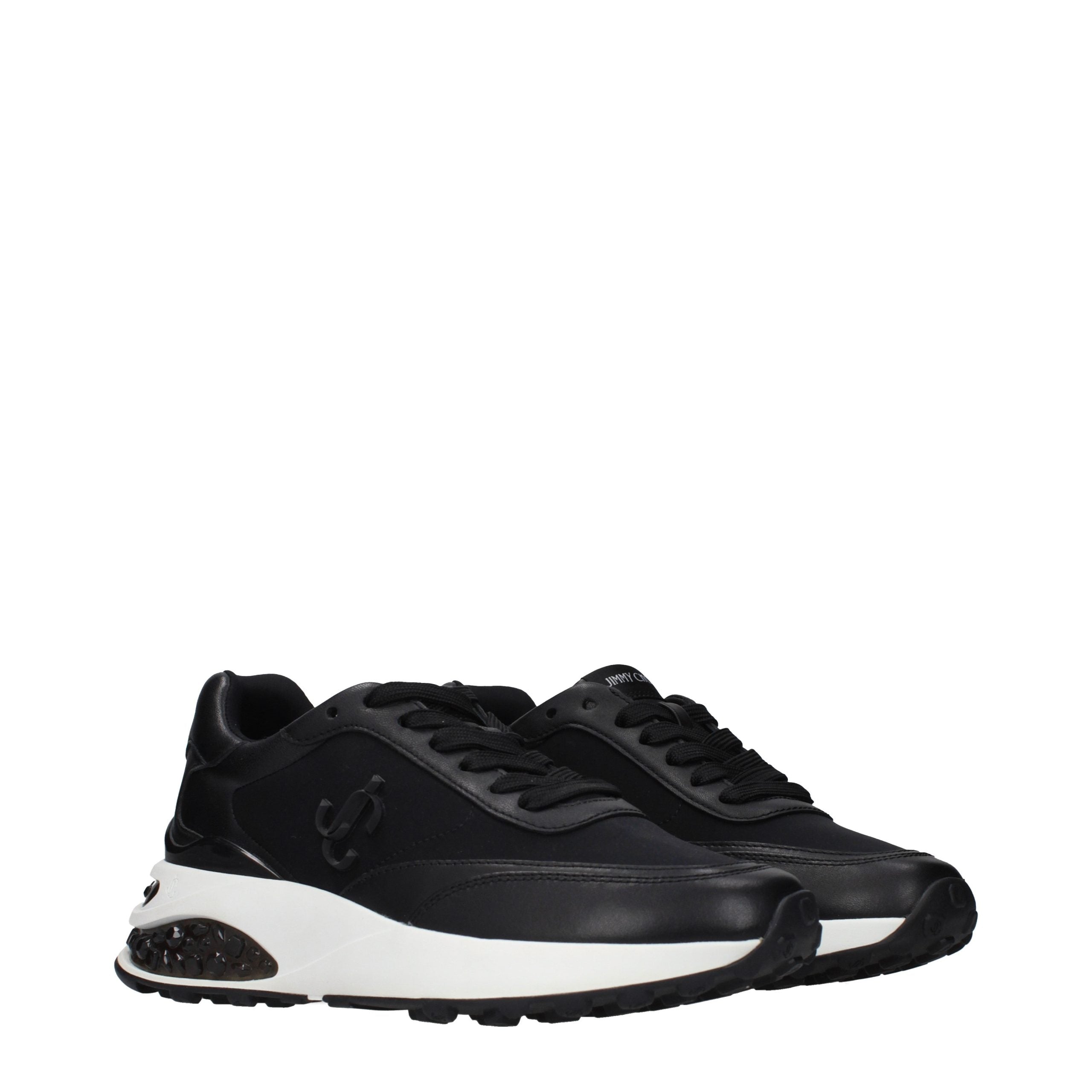 Experience the epitome of luxury with Jimmy Choo Black Fabric Athletic Sneakers, where exquisite craftsmanship meets contemporary elegance for the discerning individual.