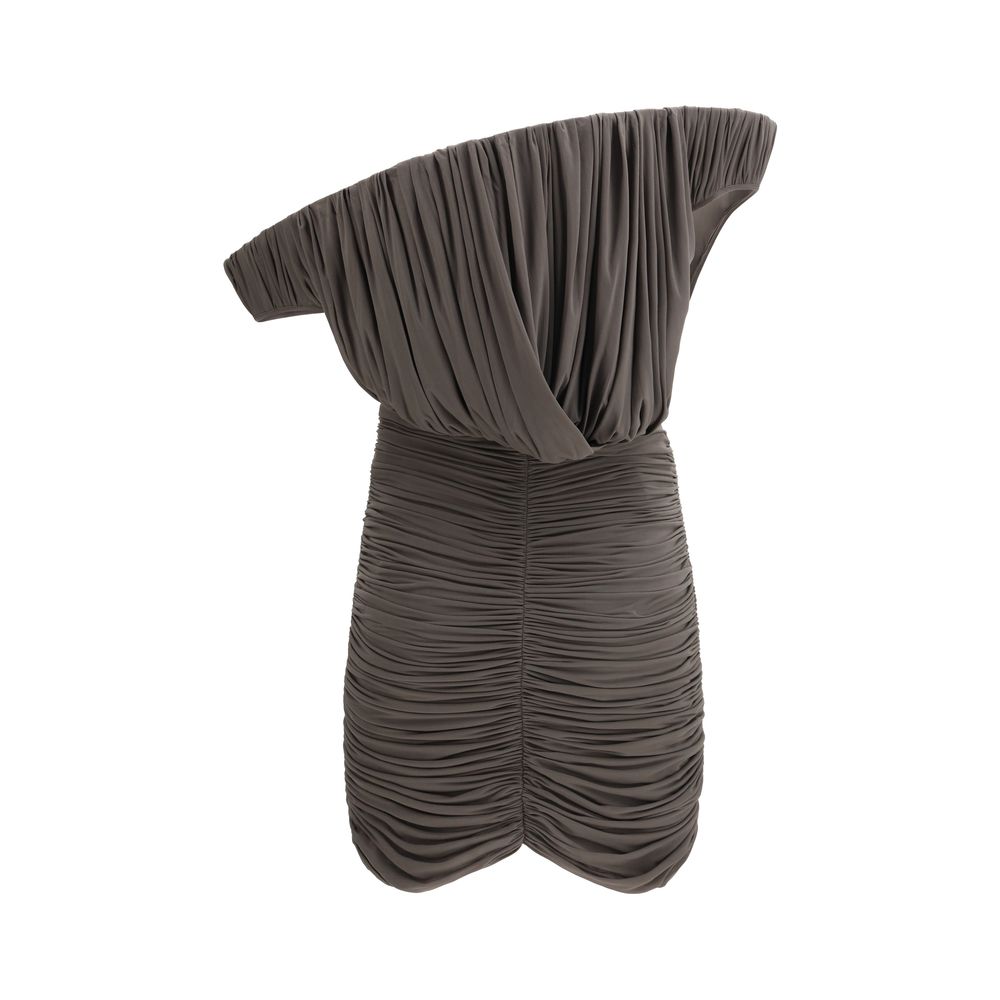 Experience the sculptural elegance of the Magda Butrym Brown Copper Casual Dress, crafted from luxurious Cupro and Elastane, perfect for timeless sophistication.