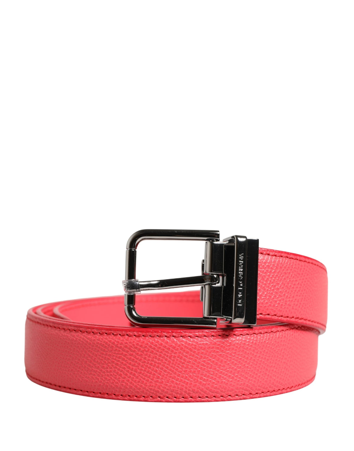 Indulge in the exquisite craftsmanship of the Dolce & Gabbana Pink Calf Leather Silver Metal Buckle Belt, a luxurious accessory that elevates any ensemble with timeless elegance.