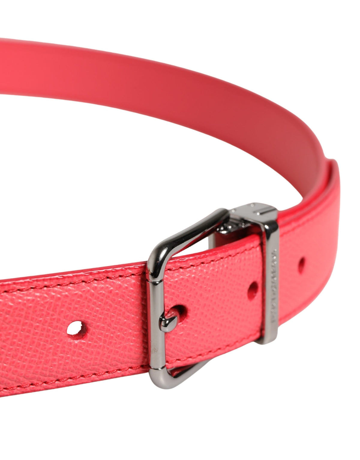 Indulge in the exquisite Dolce & Gabbana Pink Calf Leather Silver Metal Buckle Belt, a timeless luxury accessory that elevates your style with Italian craftsmanship and elegance.