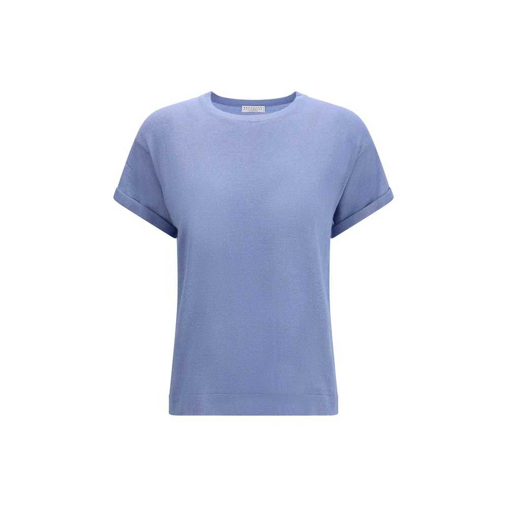 Experience the exquisite allure of the Brunello Cucinelli Blue Nylon T-Shirt, crafted from luxurious silk and cashmere for timeless sophistication in every moment.