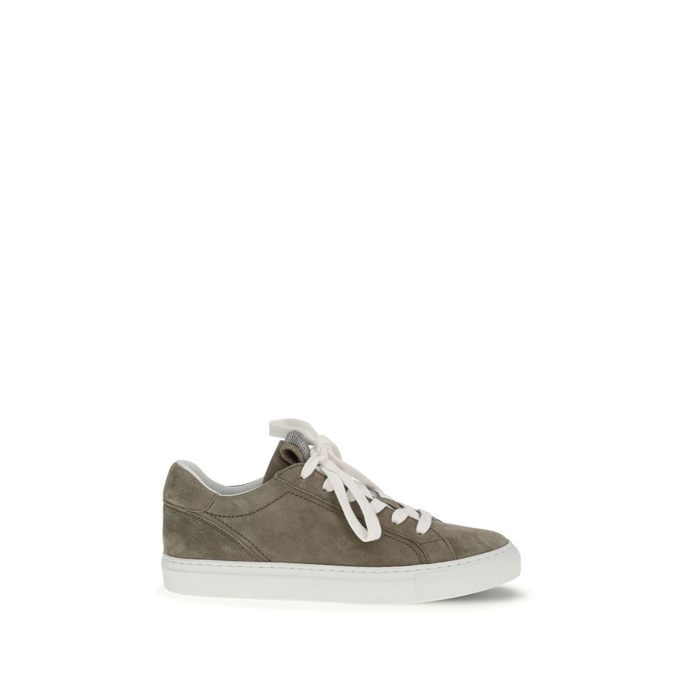 Brunello Cucinelli Gray Calf Leather Sneakers - Artisanal Luxury