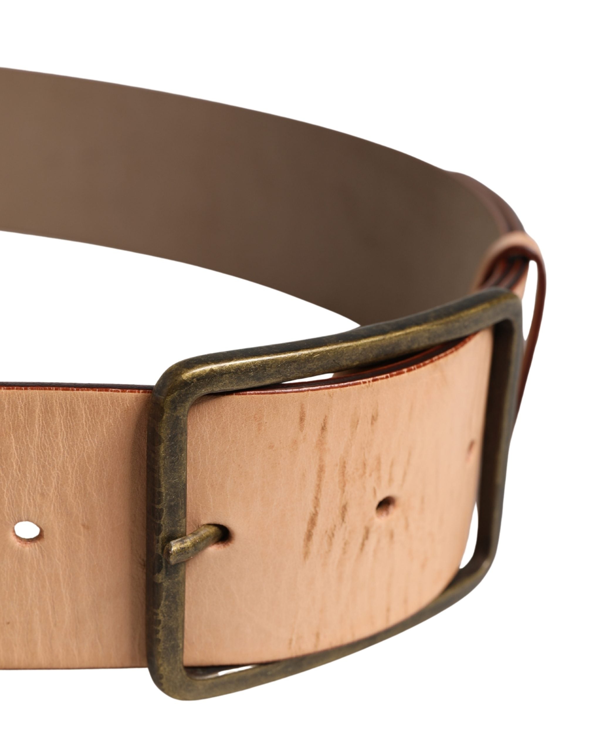 Patrizia Pepe Beige Genuine Leather Wide Waist Metal Buckle Belt
