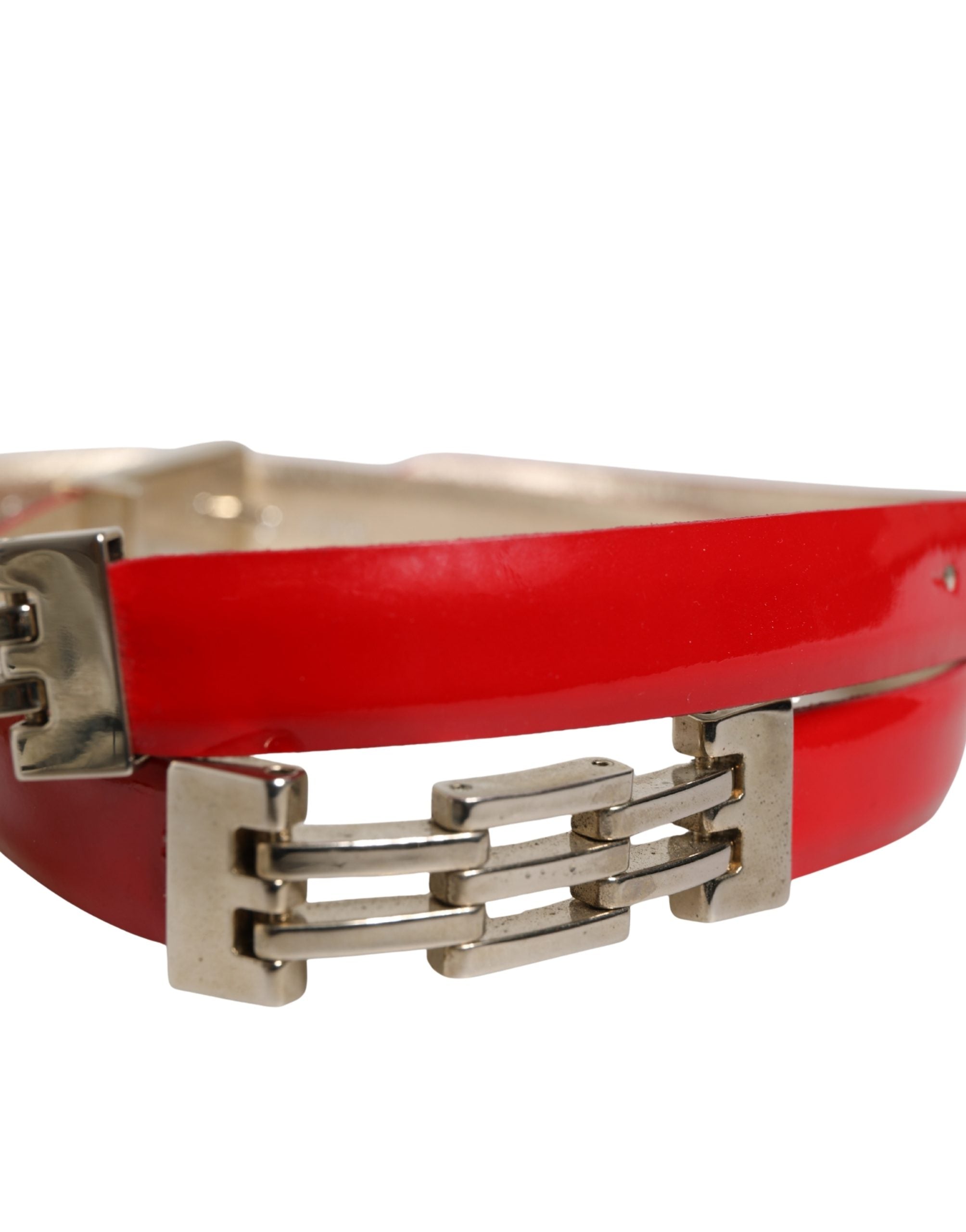 Versace Jeans Couture Red Glossy Leather Metal Buckle Belt