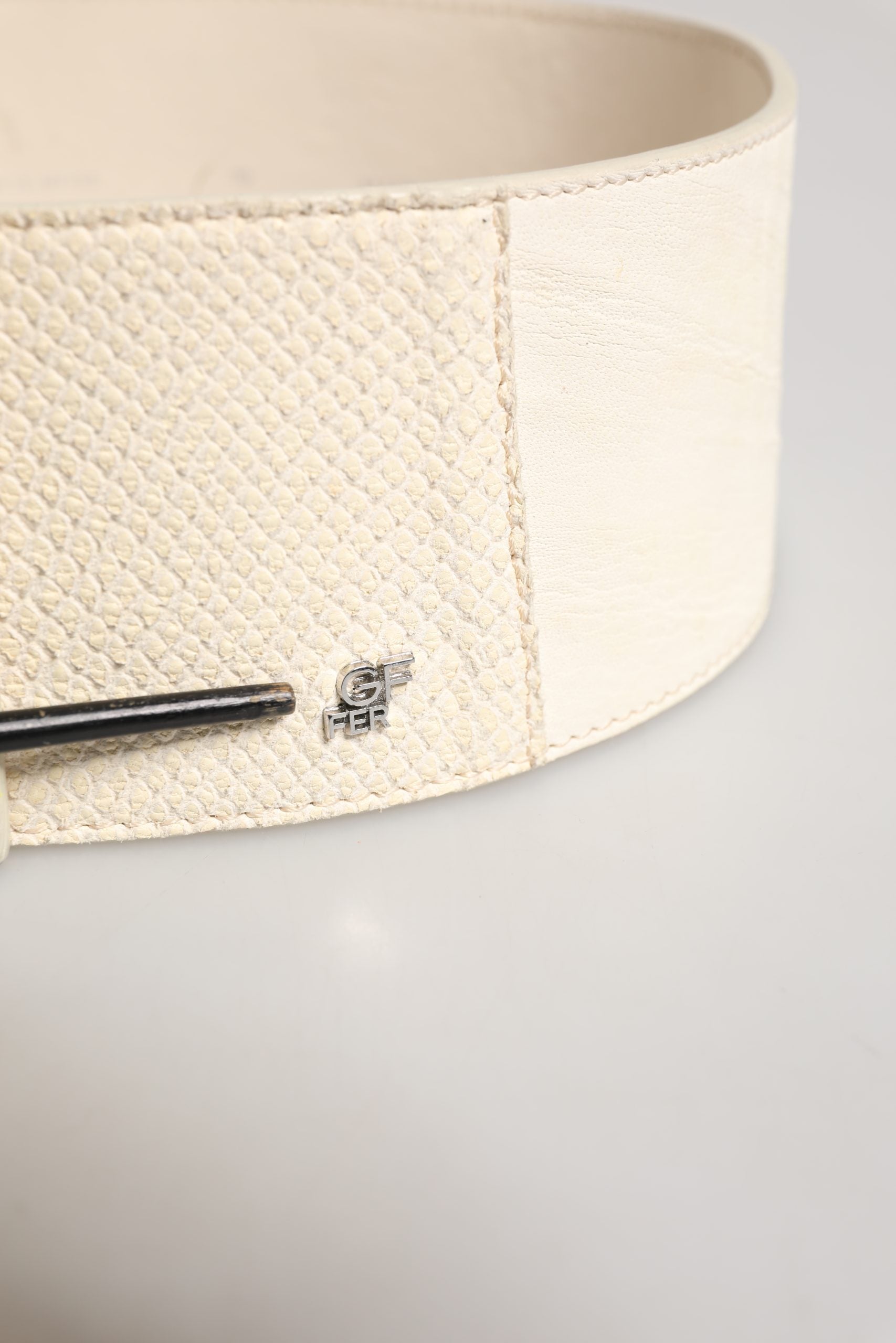 GF Ferre Off White Waxed Cotton Wide Fashion Waistband Belt