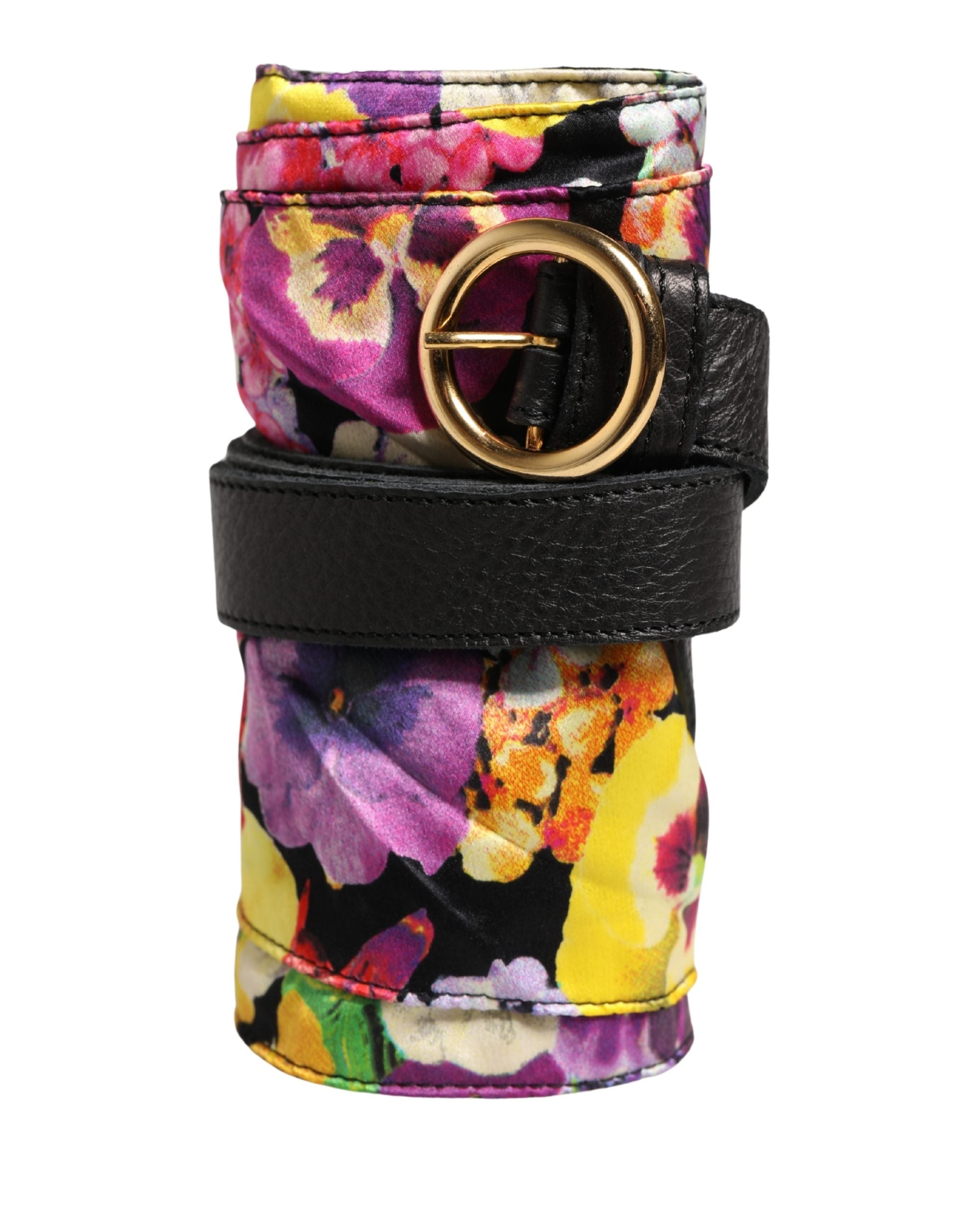 Cavalli Class Multicolor Floral Wide Waist Gold Metal Buckle Cintura Belt