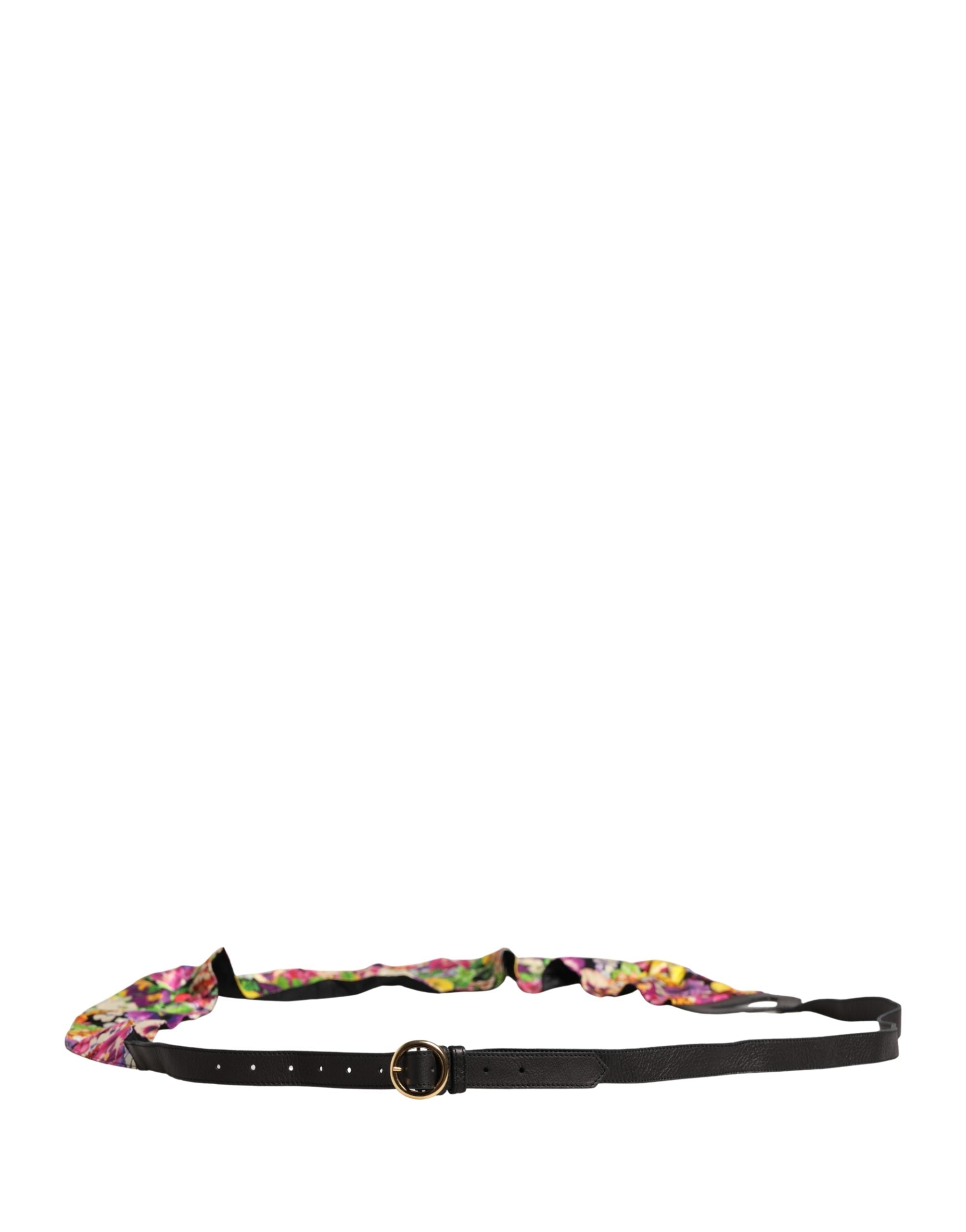 Cavalli Class Multicolor Floral Wide Waist Gold Metal Buckle Cintura Belt