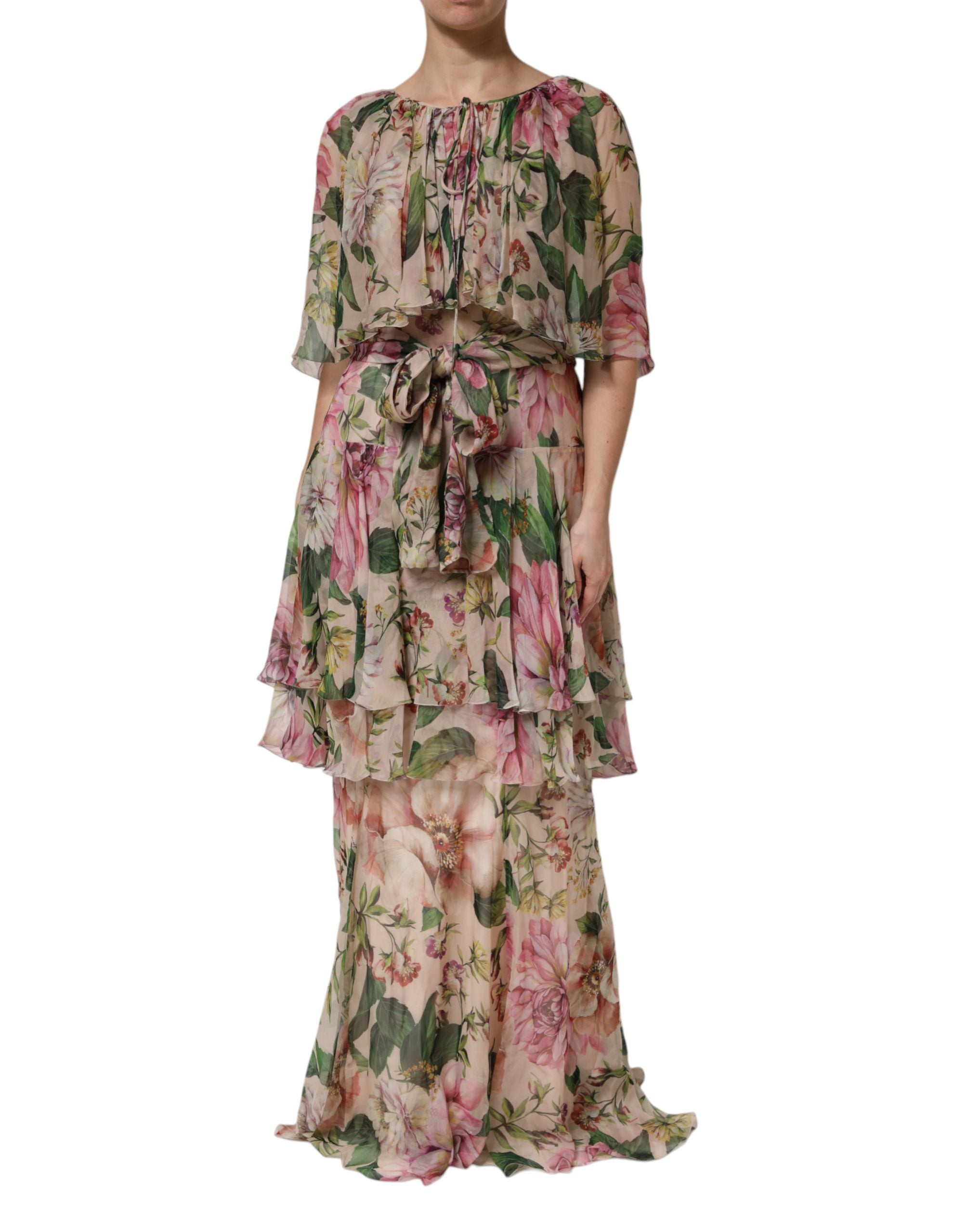 Indulge in the exquisite Dolce & Gabbana Multicolor Floral Silk Layered Maxi Dress, a masterpiece of Italian craftsmanship that redefines luxury and elegance for every occasion.