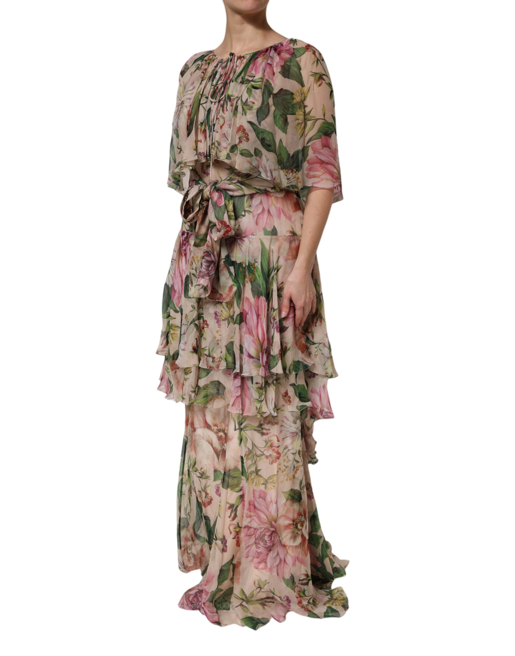 Indulge in the exquisite Dolce & Gabbana Multicolor Floral Silk Layered Maxi Dress, a masterpiece of Italian craftsmanship that redefines luxury and elegance for every occasion.