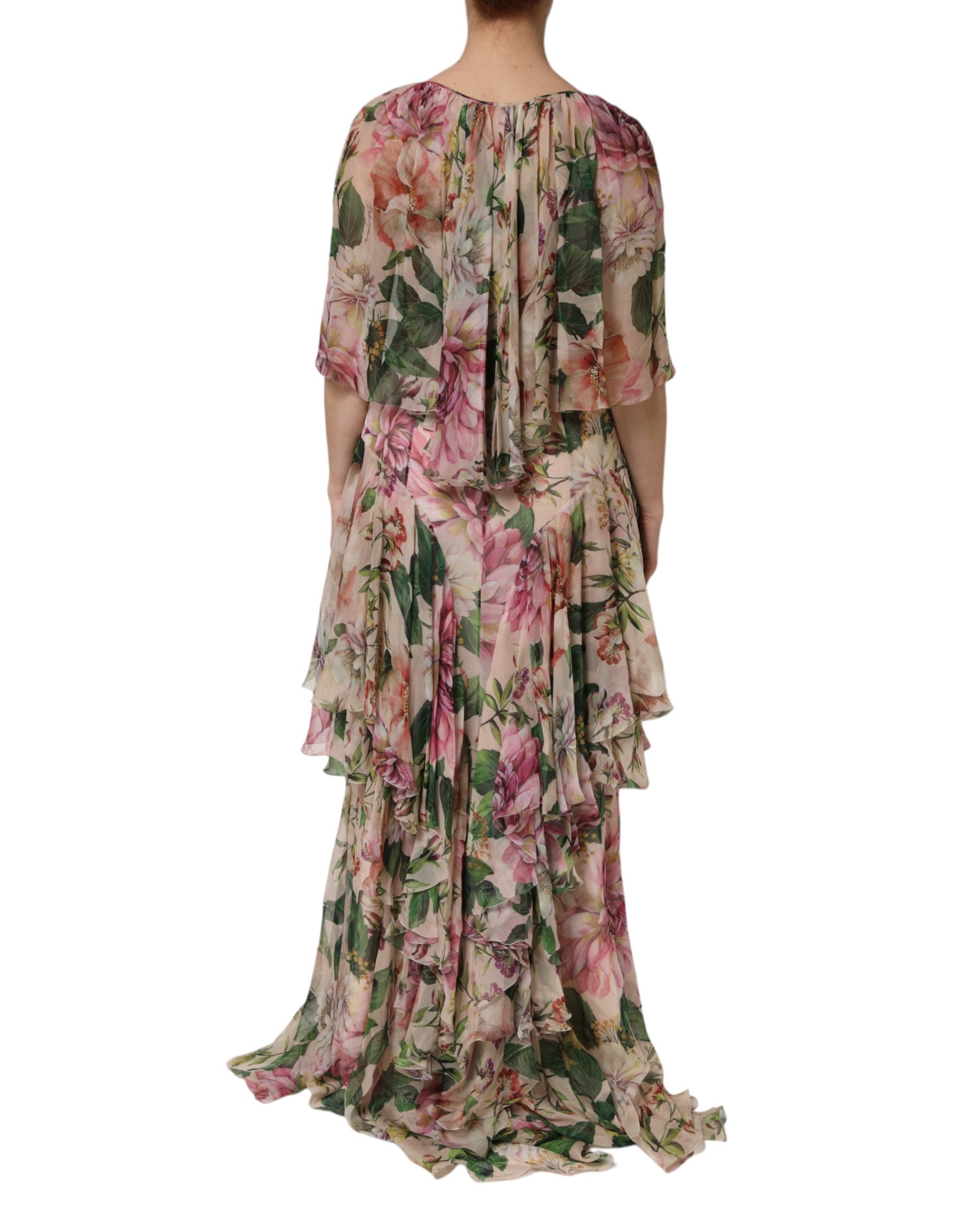 Indulge in the exquisite Dolce & Gabbana Multicolor Floral Silk Layered Maxi Dress, a masterpiece of Italian craftsmanship that redefines luxury and elegance for every occasion.